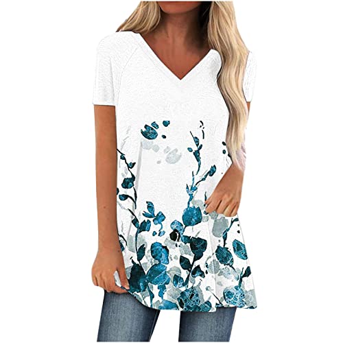 Women's Loose Fit V-Neck Printed T-Shirt - Short Sleeve Casual Summer Top for Everyday Wear, Outings & Beach Days