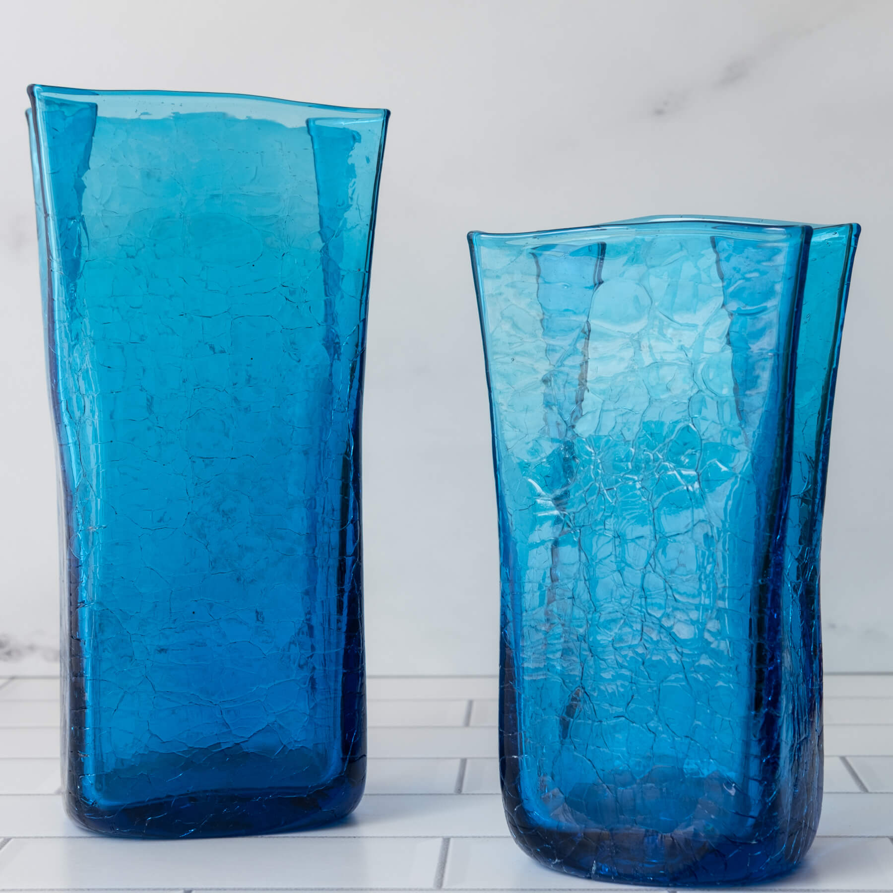 8813MC Crackled Medium Paper Bag Vase - Handmade Turquoise Ceramic Vase for Boho Home Decor, Perfect for Floral Arrangements and Table Centerpieces