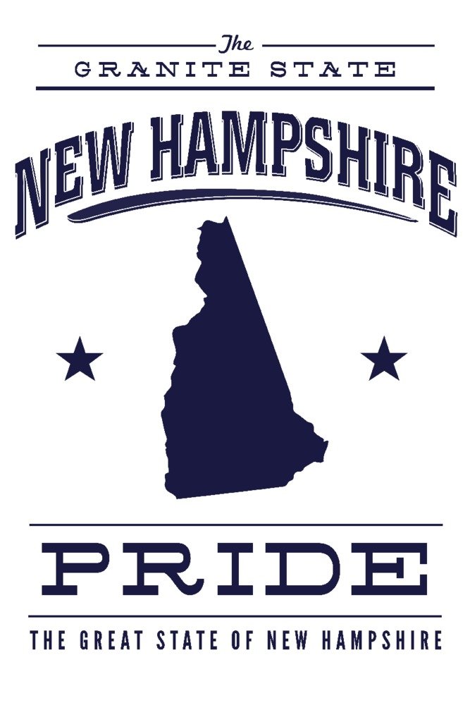 New Hampshire State Pride Blue on White 24x36 Signed Art Print - Wall Decor Poster for Home, Office & Gifts | American Flag Inspired NH State Artwork