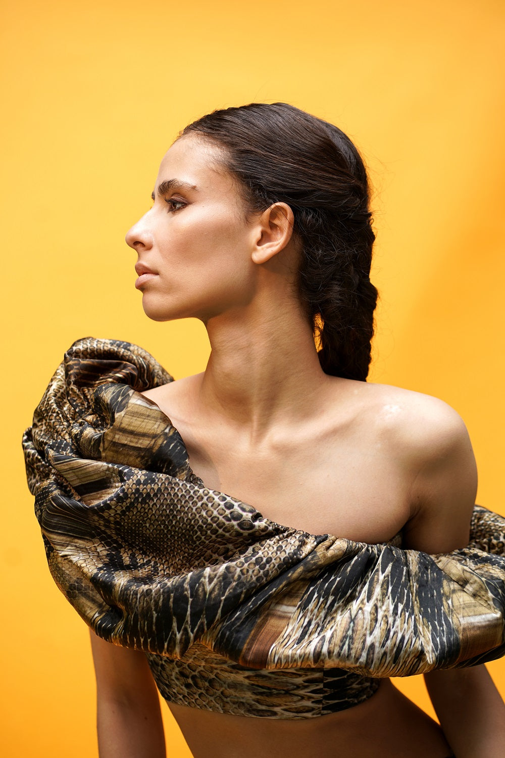 Natural Python Print Off Shoulder Top - Women's Fashion Blouse for Casual Wear, Party & Date Night Outfits