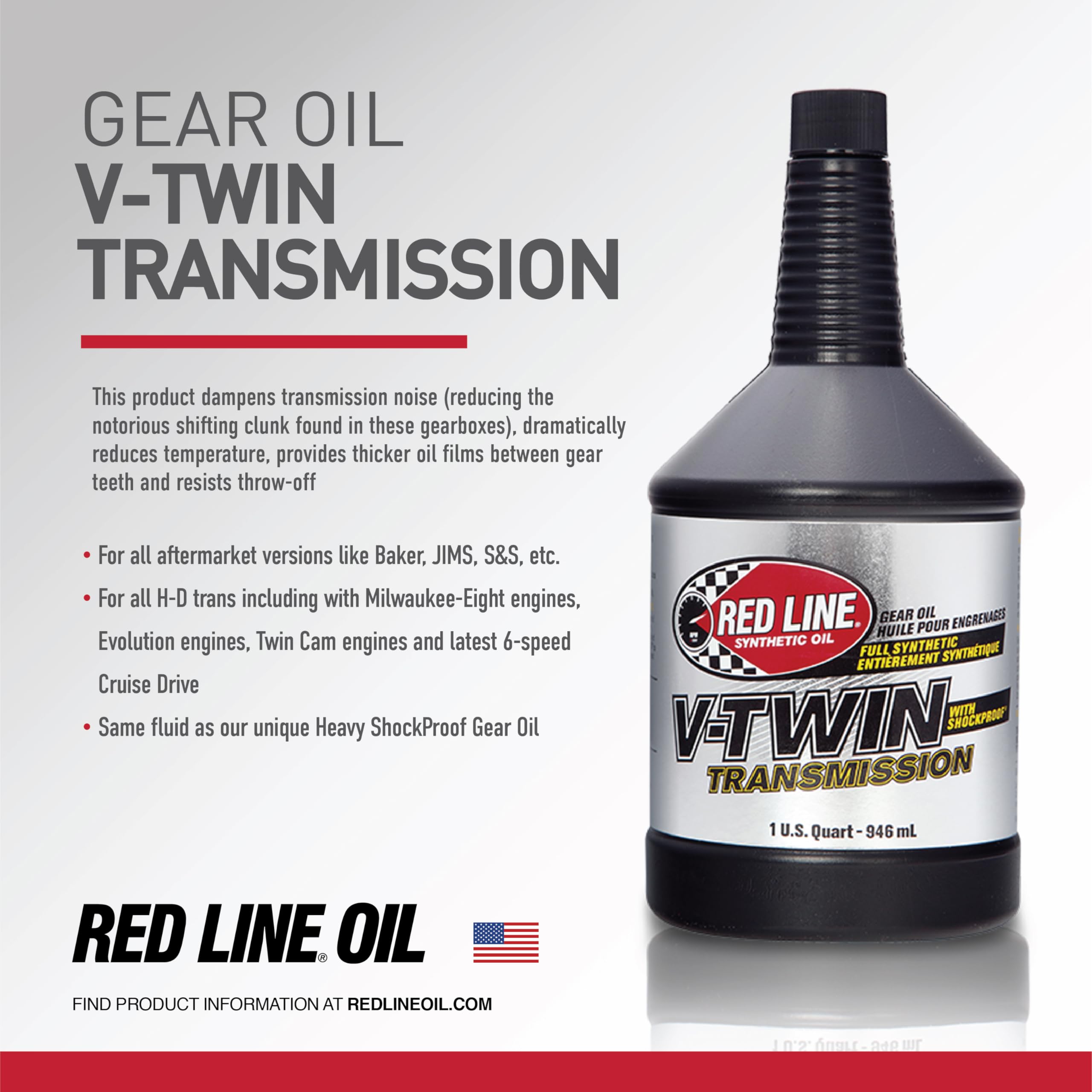 Red Line 42804 Full Synthetic V-Twin Motorcycle Gear Oil - 1 Quart (12 Pack) - Shockproof Transmission Fluid for Harley Davidson, Cruisers & High-Performance Bikes - Ideal for Extreme Temperature Riding & Heavy-Duty Use