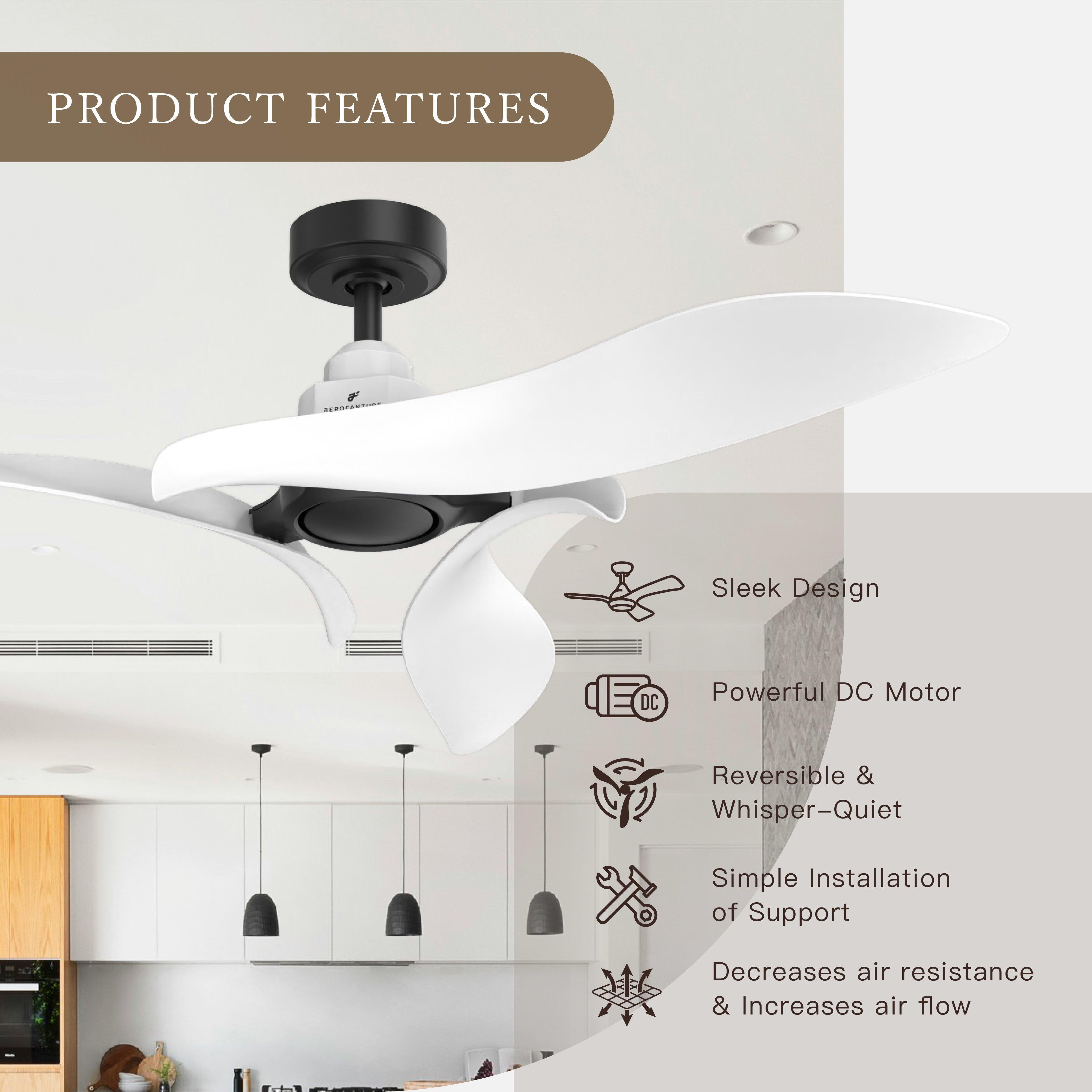 54 DC Motor 6 Speed Black Ceiling Fan - Energy Efficient Quiet Operation for Bedroom, Living Room & Office