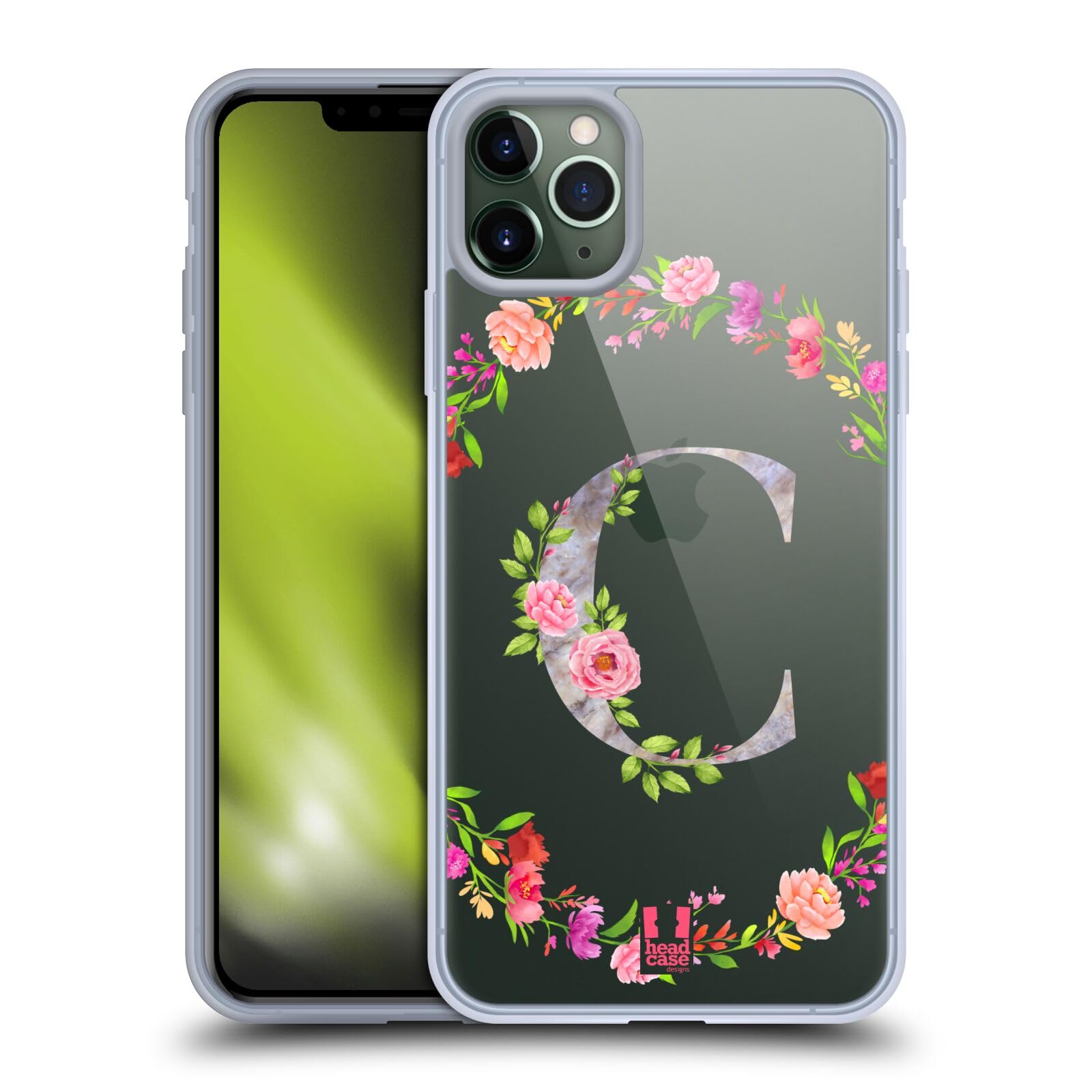 Head Case Designs Letter C Soft Gel Phone Case for Apple iPhone 11 Pro Max - Stylish Initial Decorative Cover for Everyday Protection & Personalization