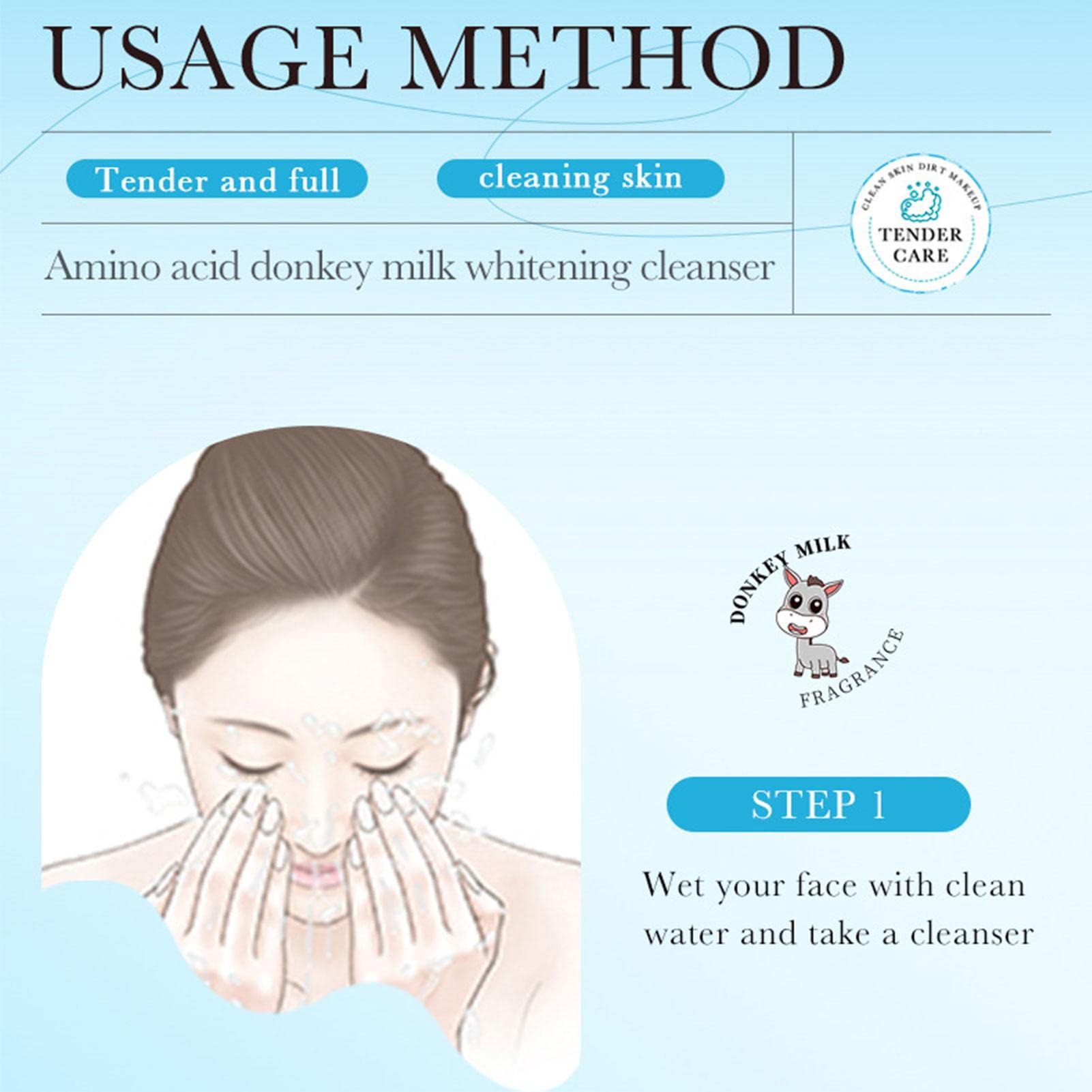 Amino Acid Donkey Milk Facial Cleanser - Hydrating & Gentle Face Wash for Sensitive Skin (100g) | Oil Control & Exfoliating | Perfect for Daily Skincare & Travel