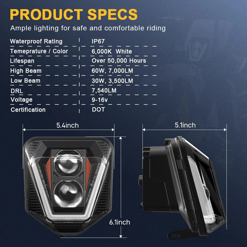 HUSQVARNA 300TE Motorcycle LED Headlight Assembly with Amber DRL - High Visibility Replacement for Off-Road & Night Riding