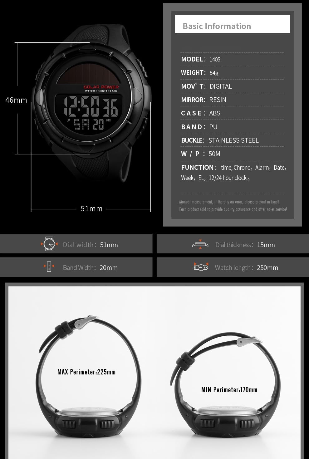 Gosasa Men's Solar Powered Digital Sports Watch - 50M Water Resistant, LED Display, Multifunctional Outdoor Watch for Hiking, Running, Swimming & Daily Use