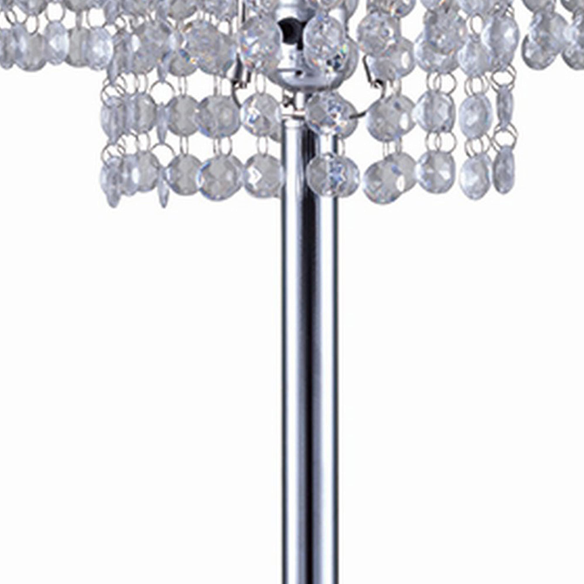 Benjara Modern Silver Metal Table Lamp with Hanging Acrylic Beads & USB Charging Port - Elegant Bedside Lighting for Bedroom, Living Room, or Office Decor