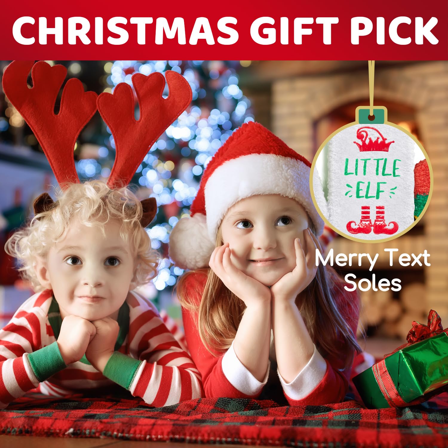 HappyPop Christmas Stocking Socks for Kids - Fun Elf & Candy Themed Holiday Socks for Boys & Girls - Perfect for Christmas Morning, Stocking Stuffers & Holiday Gift Exchanges