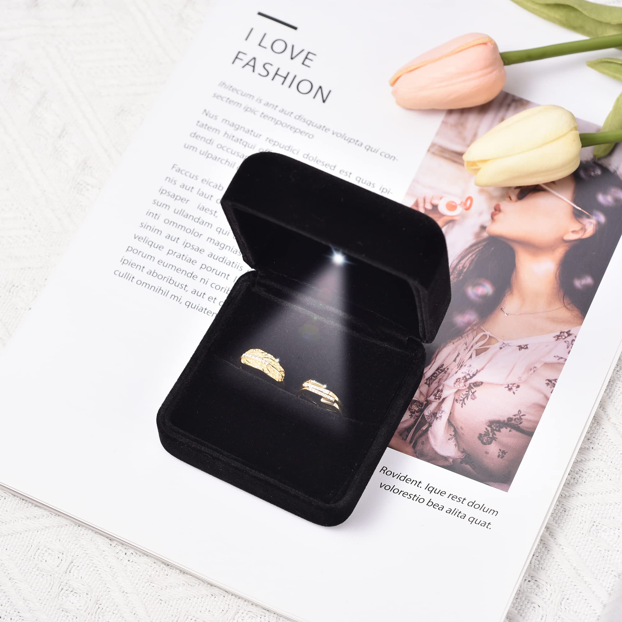 Luxury Velvet LED Jewelry Gift Box for Proposal, Engagement & Wedding Rings - Big Size Glossy Metal Ring Box with Soft Velvet Lining - Perfect for Proposal Surprises, Anniversary Gifts & Bridal Jewelry Storage