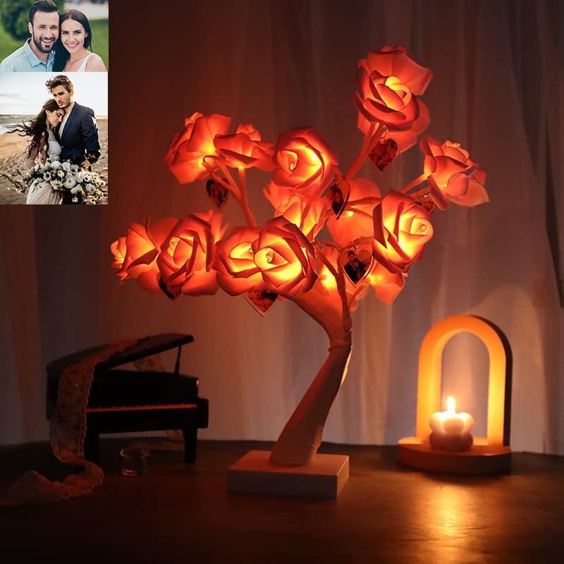 Custom Photo LED Rose Tree Lamp - Personalized Rose Lamp for Mother's Day, Valentine's Day & Wedding Decor - Unique Gift for Mom, Women - Pink Floral Light with Customizable Picture - Perfect for Bedroom, Living Room & Romantic Home Decor