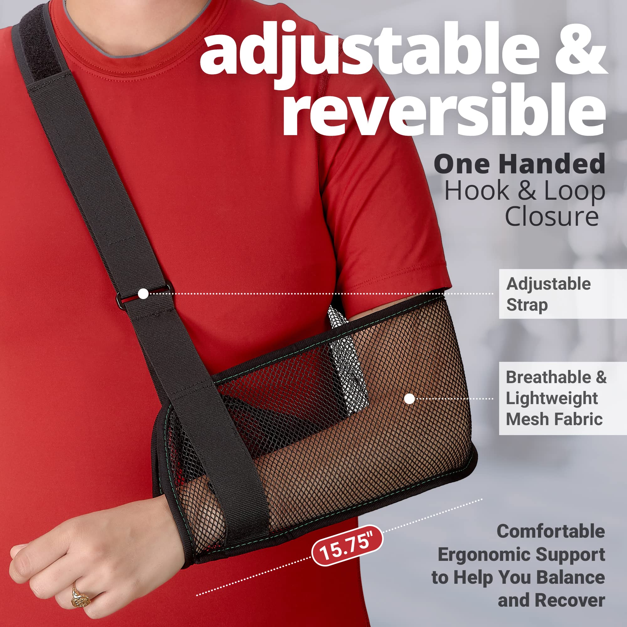 Adjustable Mesh Arm Shoulder Sling - Breathable Shoulder Immobilizer for Shower & Daily Use - Rotator Cuff, Elbow Injury Support Brace for Men & Women - Ideal for Post-Surgery, Sports Injuries & Recovery