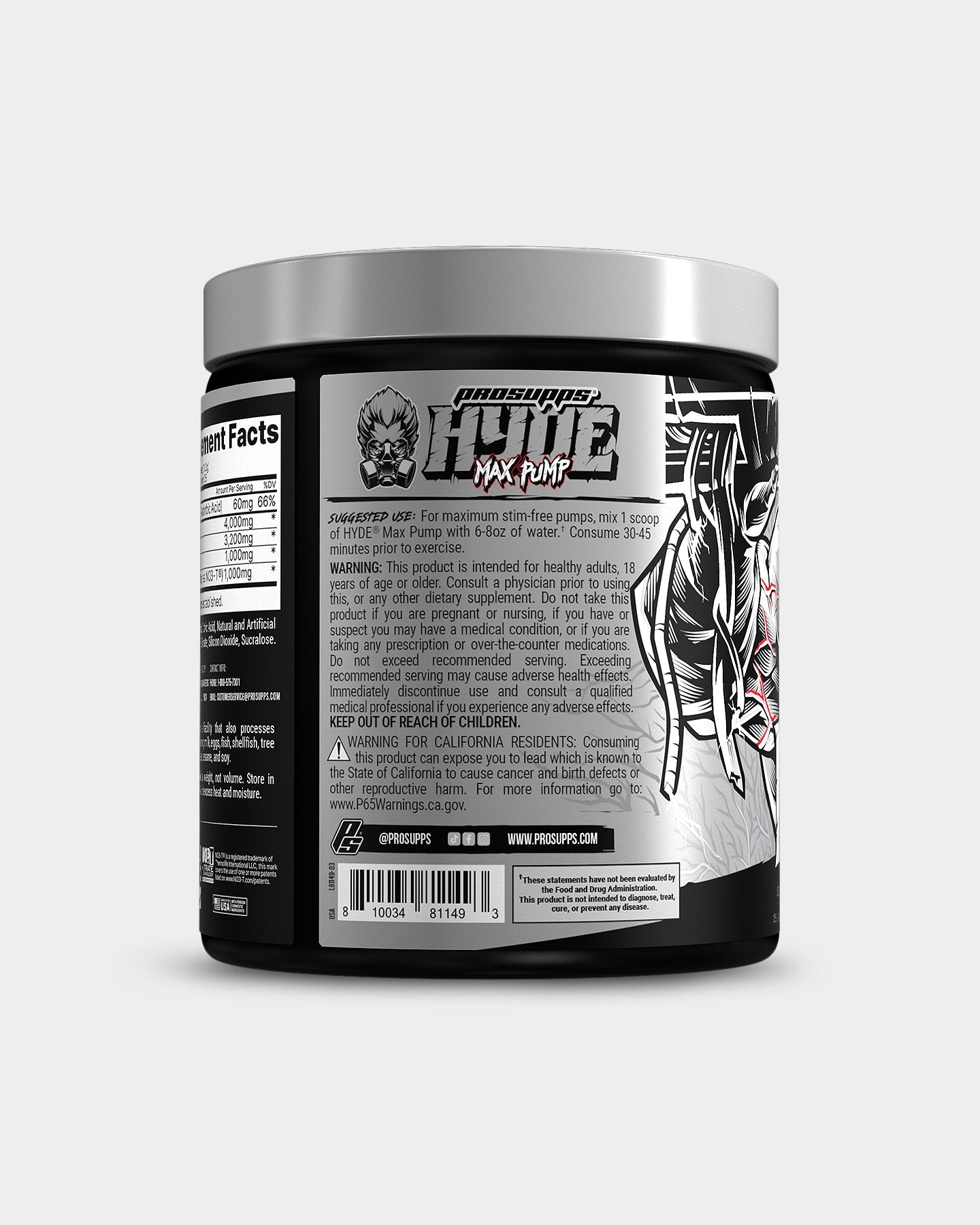 Pro Supps HYDE Max Pump Stim-Free Pre Workout Powder - Nitric Oxide Booster for Muscle Pumps & Performance - Ideal for Gym, Bodybuilding & Fitness Training