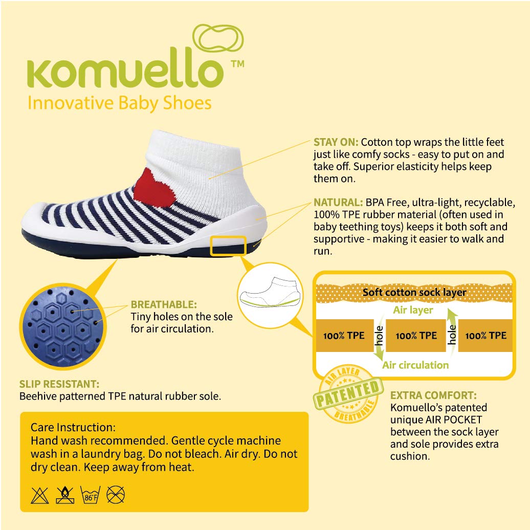 Komuello Breathable Washable Non-Slip Toddler Shoes with Cotton Socks & Air Cushion - Unisex Baby Shoes for Boys & Girls - Perfect for Indoor Play, Outdoor Walks & Daycare Activities
