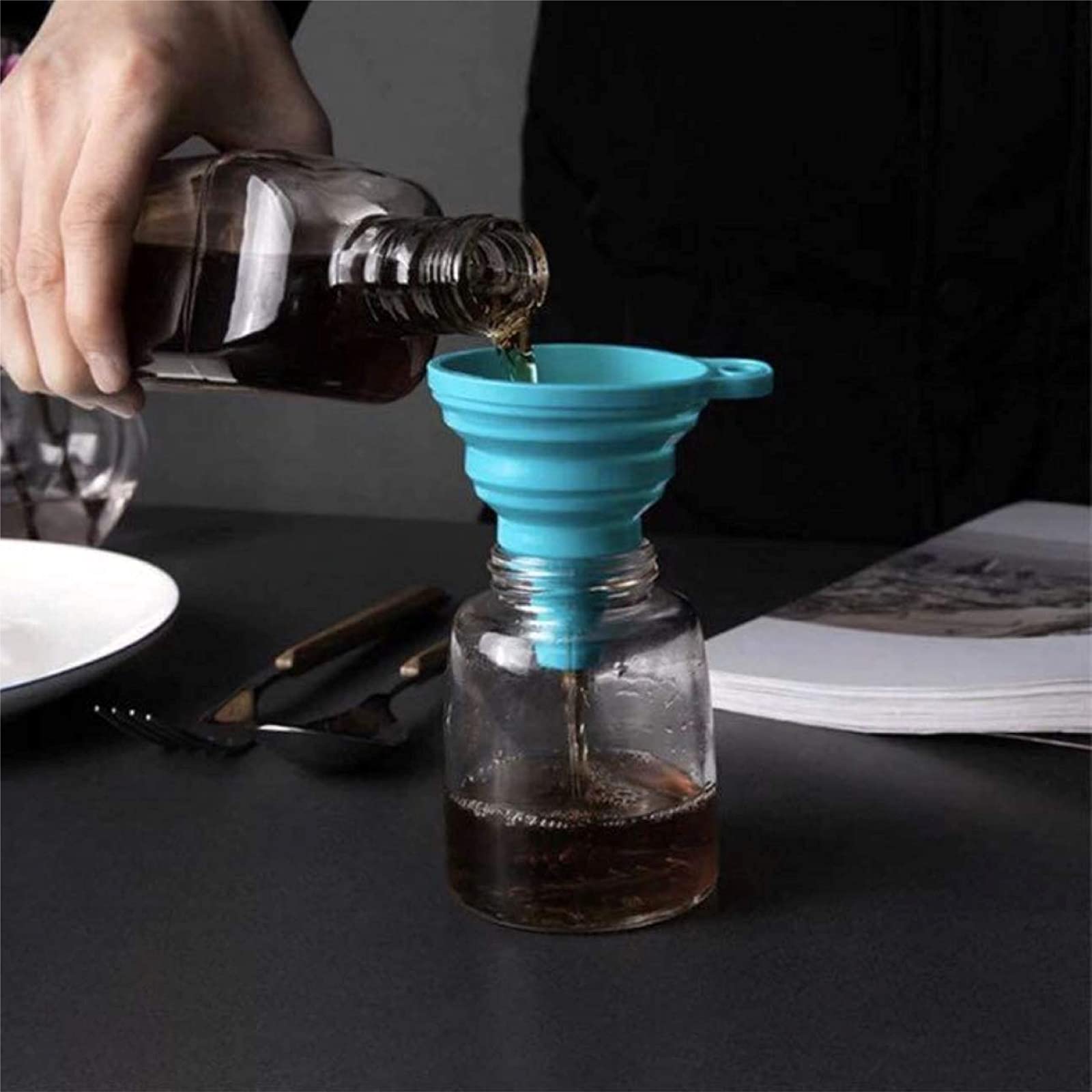 Misitifi Collapsible Silicone Funnel Set of 2 - Flexible Food Grade Kitchen Funnel for Liquid & Powder Transfer - Perfect for Cooking, Baking, Canning and DIY Projects