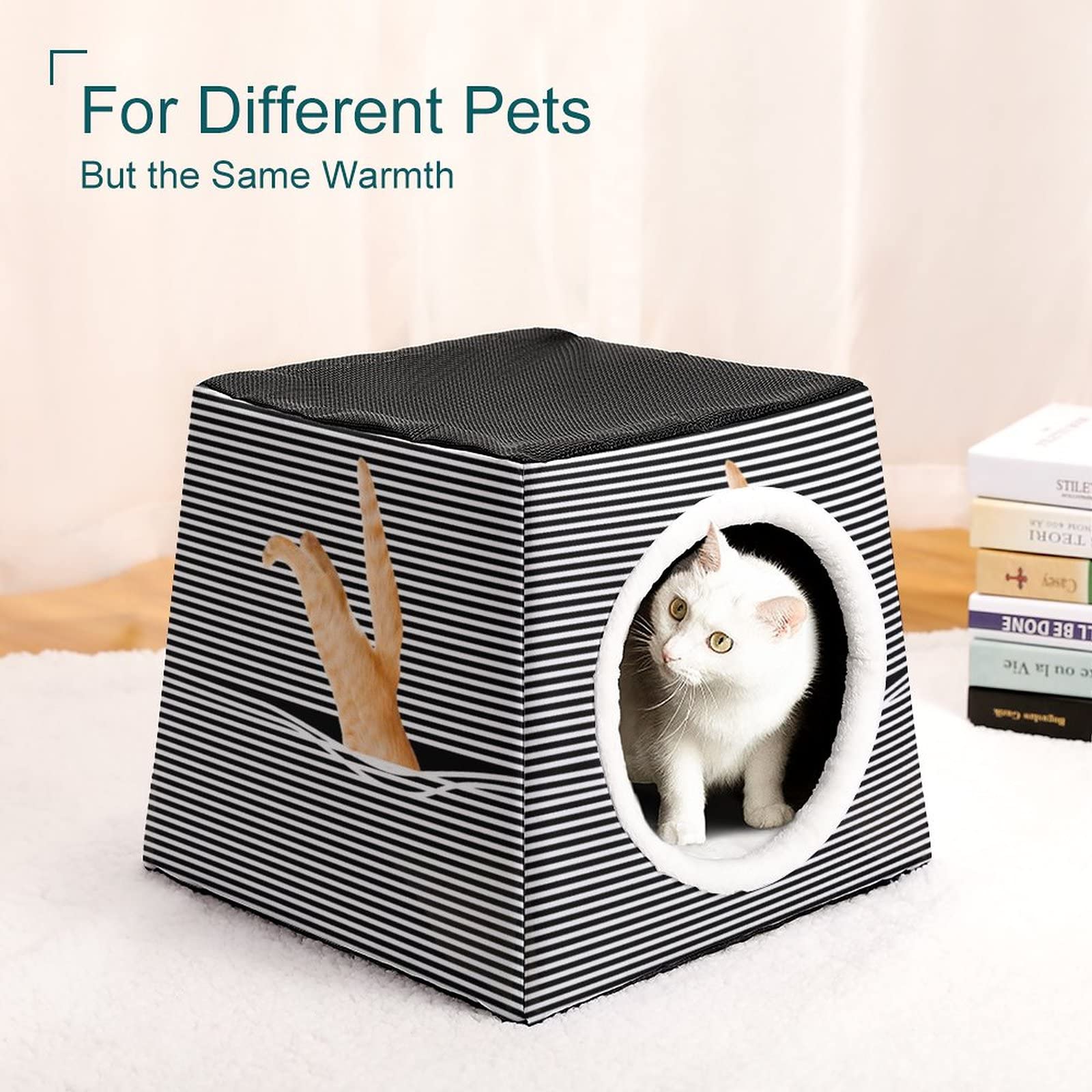 3-in-1 Multi-Functional Cat House - Soft Pet Bed & Cozy Sofa with Striped Design for Indoor/Outdoor Use | Perfect Kitty Shelter, Play Cube & Nap Spot for Your Feline Friend
