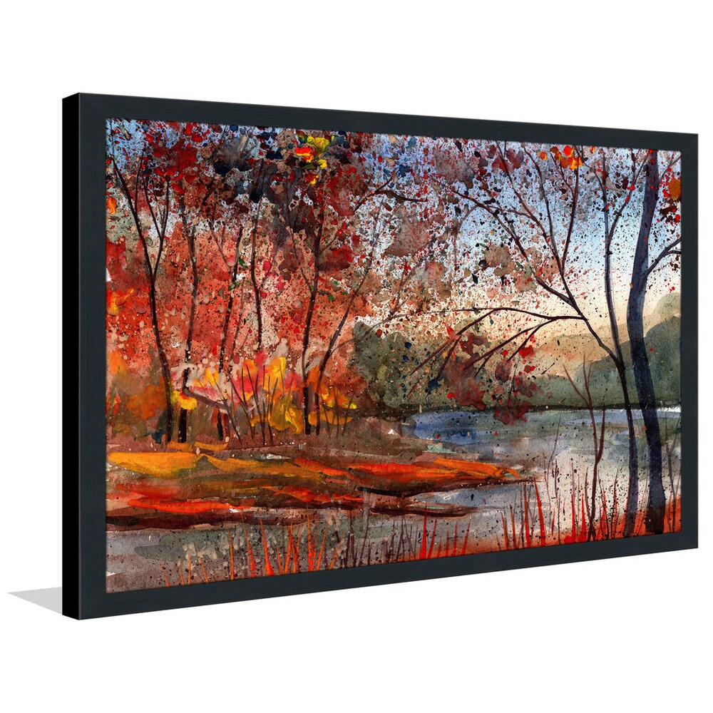 Autumn Lake Framed Acrylic Wall Art - Modern Home Decor for Living Room, Bedroom & Office