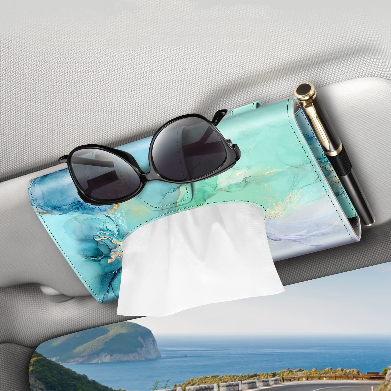Car Visor Tissue Holder - PU Leather Napkin & Mask Organizer for SUV Truck | On-the-Go Convenience