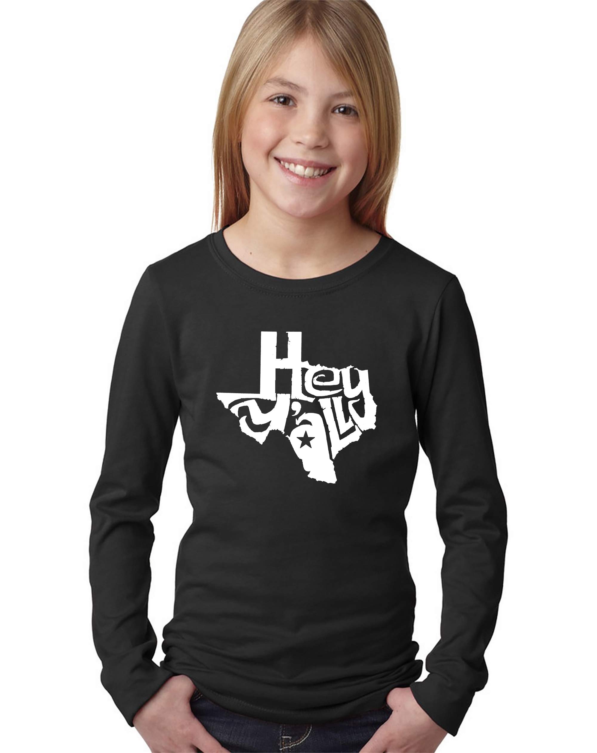 LA Pop Art Girl's Word Art Long Sleeve T-Shirt - Hey Y'all Graphic Tee for Women | Trendy Streetwear & Casual Outfit