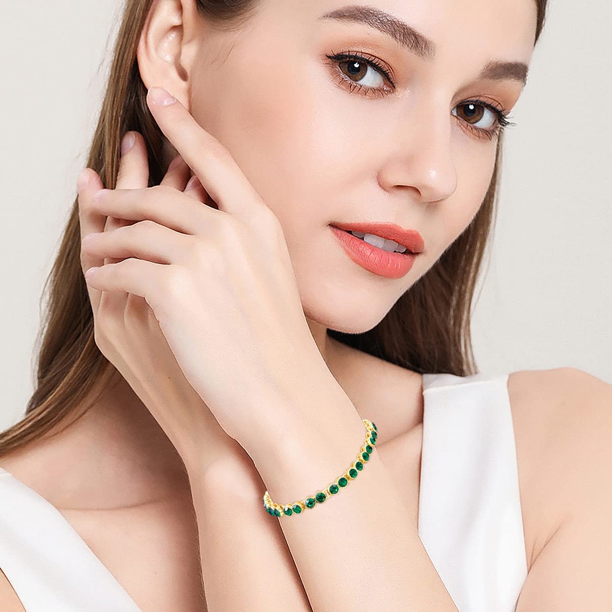 Emerald Green Tennis Bracelet for Women - 18K Gold Plated Adjustable Bracelet with Turquoise Stones | Elegant Jewelry Gift for Christmas, Valentines Day, Anniversary | Perfect for Evening Gowns, Cocktail Parties & Special Occasions
