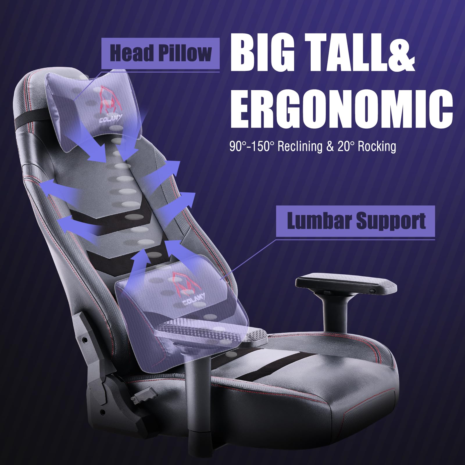 COLAMY Big and Tall Gaming Chair 400lbs Capacity - Ergonomic Computer Chair for Heavy Adults, Wide Seat Executive Office Chair with High Back Support - Perfect for Gaming, Working & Home Office (Black)