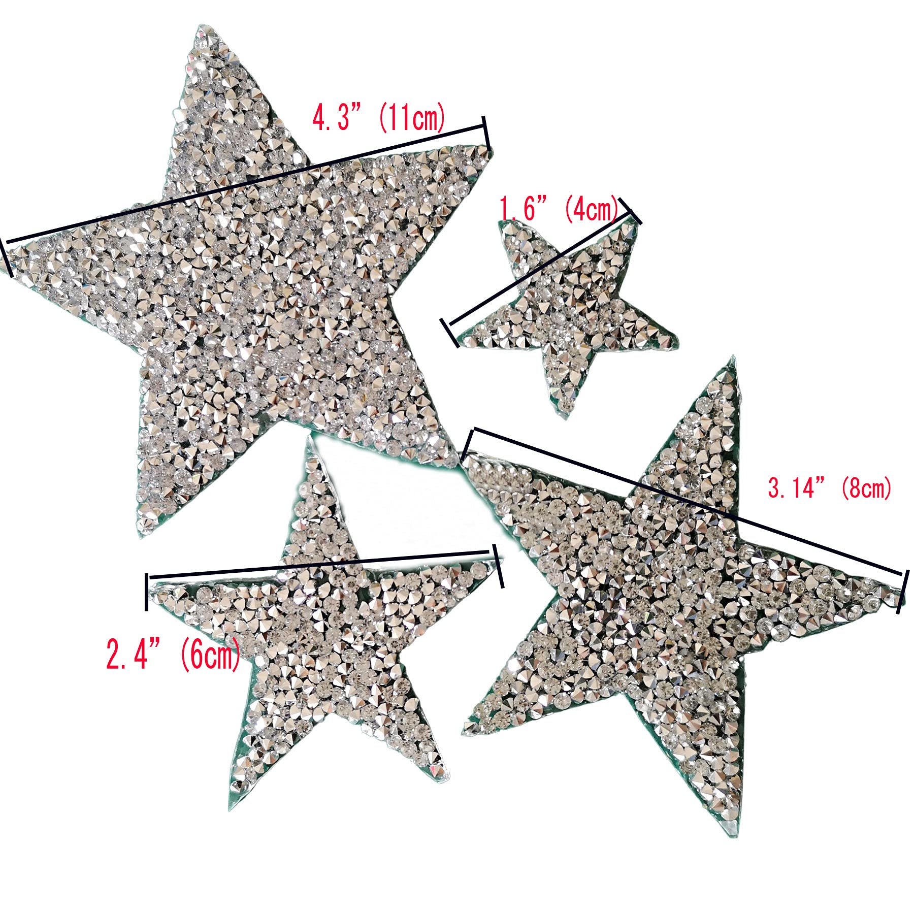 16 Pack Clear Rhinestone Star Iron-On Patches - Heat Transfer & Sew-On Glitter Applique for Clothes, DIY Crafts, Costumes | Perfect for Jackets, Jeans, Bags & Accessories