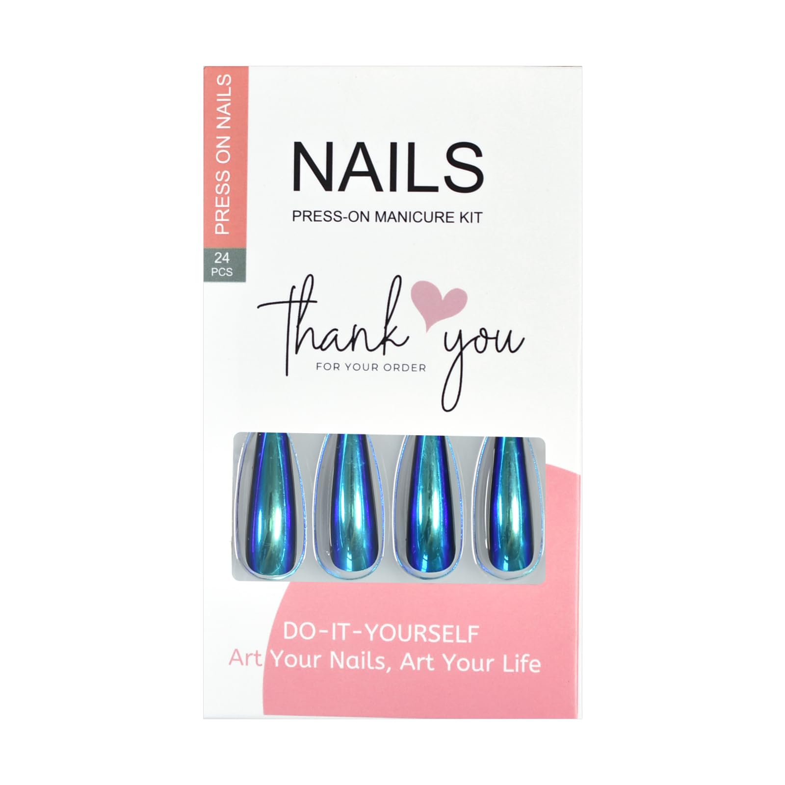 Chrome Metallic Blue Press On Nails - Extra Long Coffin Ballerina Fake Nails Set with Mirror Finish | Acrylic False Nails for Women | Perfect for Parties, Weddings & Special Occasions