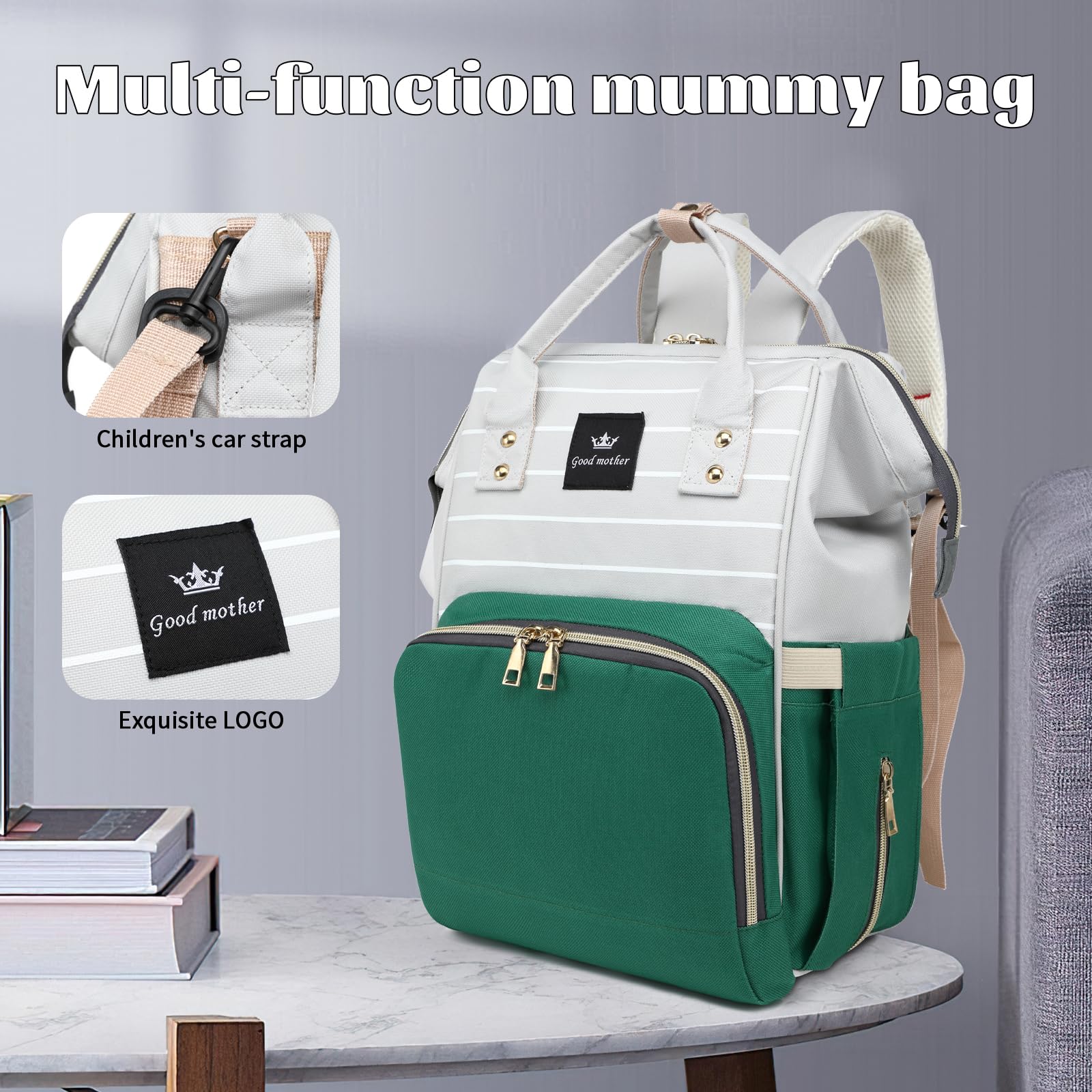 Waterproof Baby Diaper Backpack - Large Travel Diaper Bag for Boys & Girls | Perfect Baby Shower Gift & Registry Essential | Newborn Must-Have for Outings, Park Visits & Airplane Travel (Green)