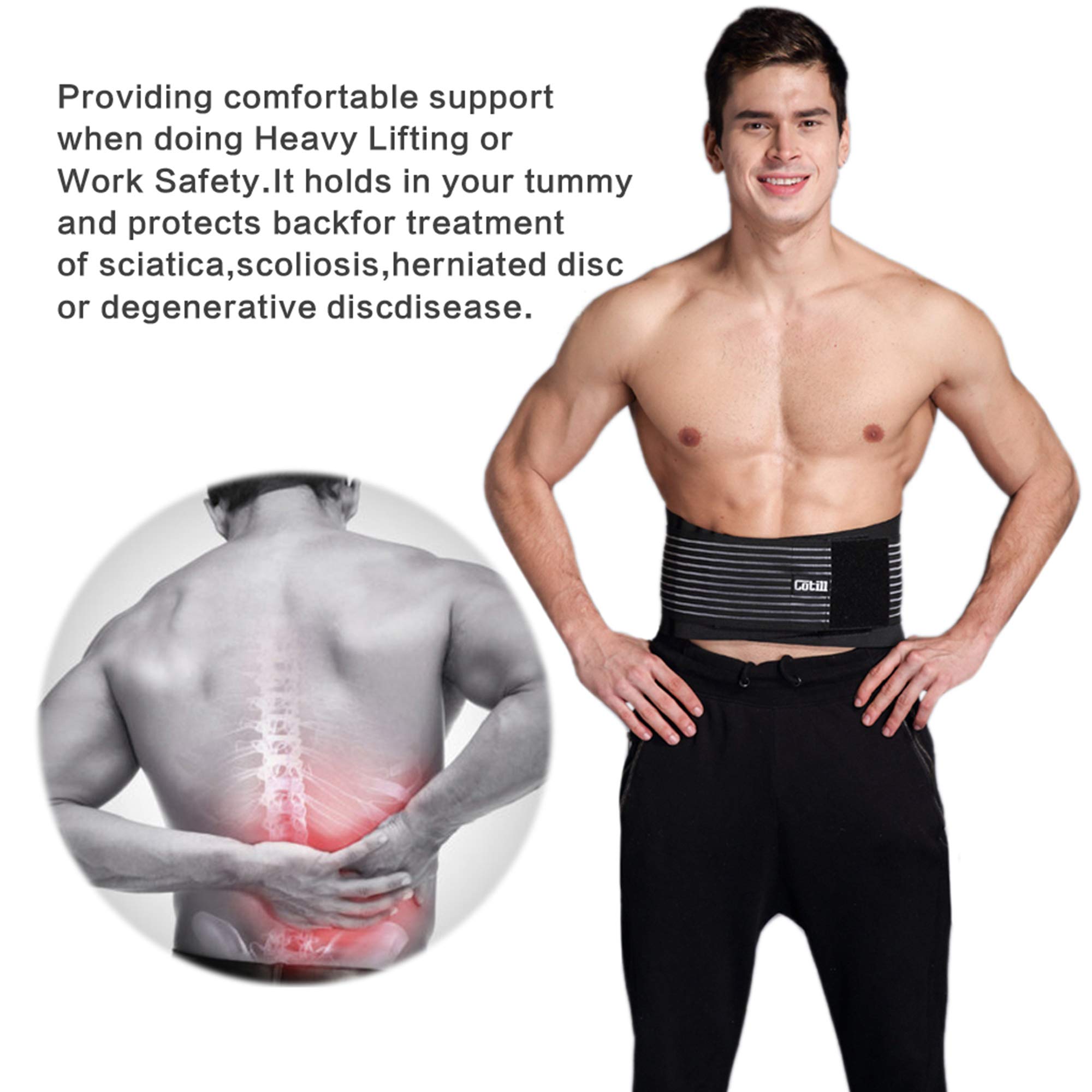 Cotill Lower Back Support Belt for Men & Women - Adjustable Lumbar Brace for Pain Relief, Sciatica, Herniated Disc & Injury Prevention - Breathable Mesh Back Support with Dual Straps (L/XL) - Ideal for Office Work, Driving, Weightlifting & Post-Surgery Recovery