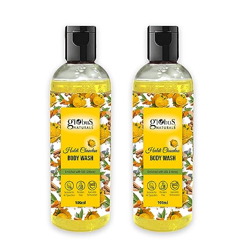 Globus Naturals Turmeric & Sandalwood Body Wash with Milk & Honey - 100ml (Pack of 2) - Paraben-Free, All Skin Types - Hydrating & Soothing for Daily Shower & Spa Relaxation