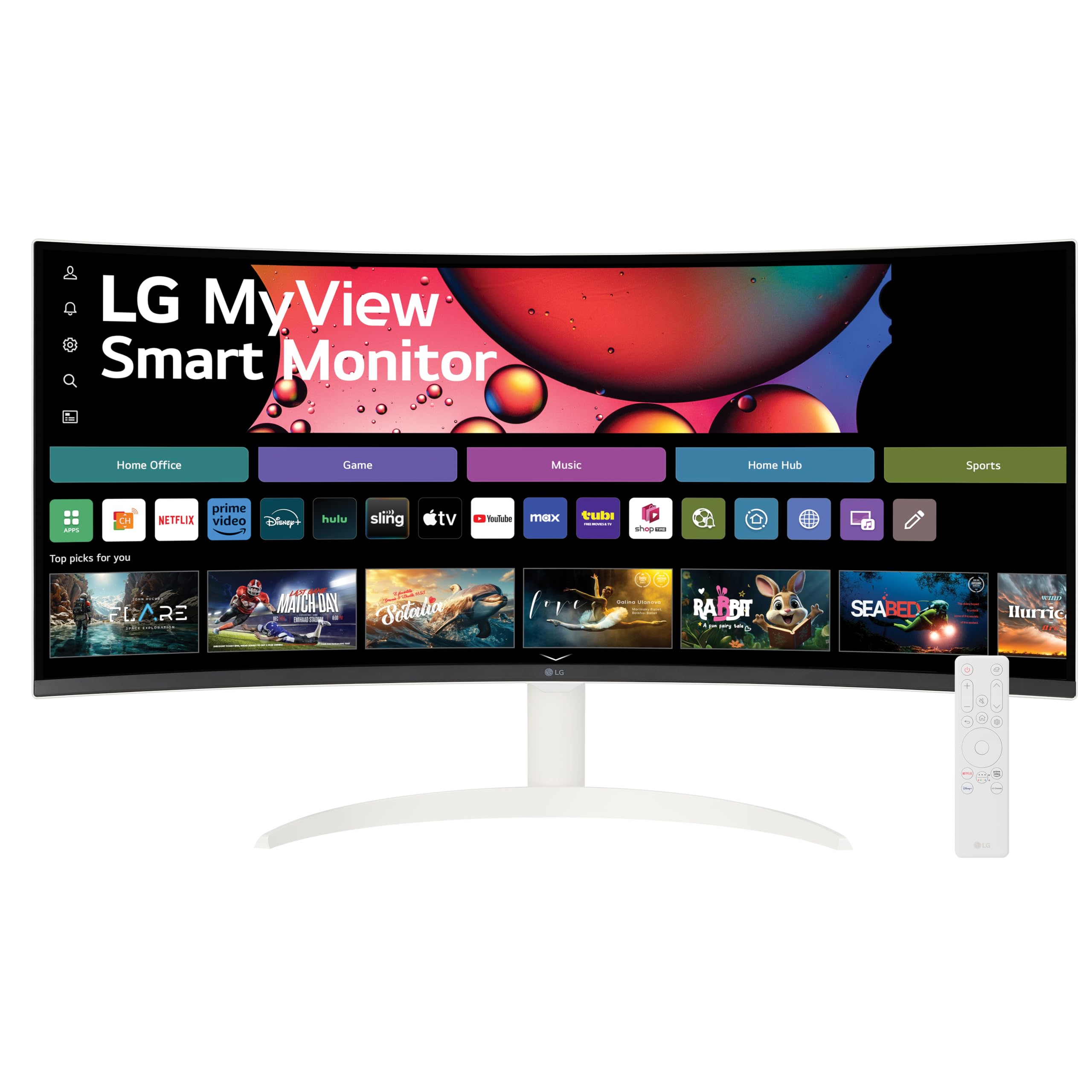 LG 34SR60QC-W 34-inch UltraWide QHD Curved Smart Monitor (3440x1440) with webOS, HDR10, 100Hz Refresh Rate, Built-in Speakers & AirPlay2 - Perfect for Home Office, Gaming & Streaming Entertainment