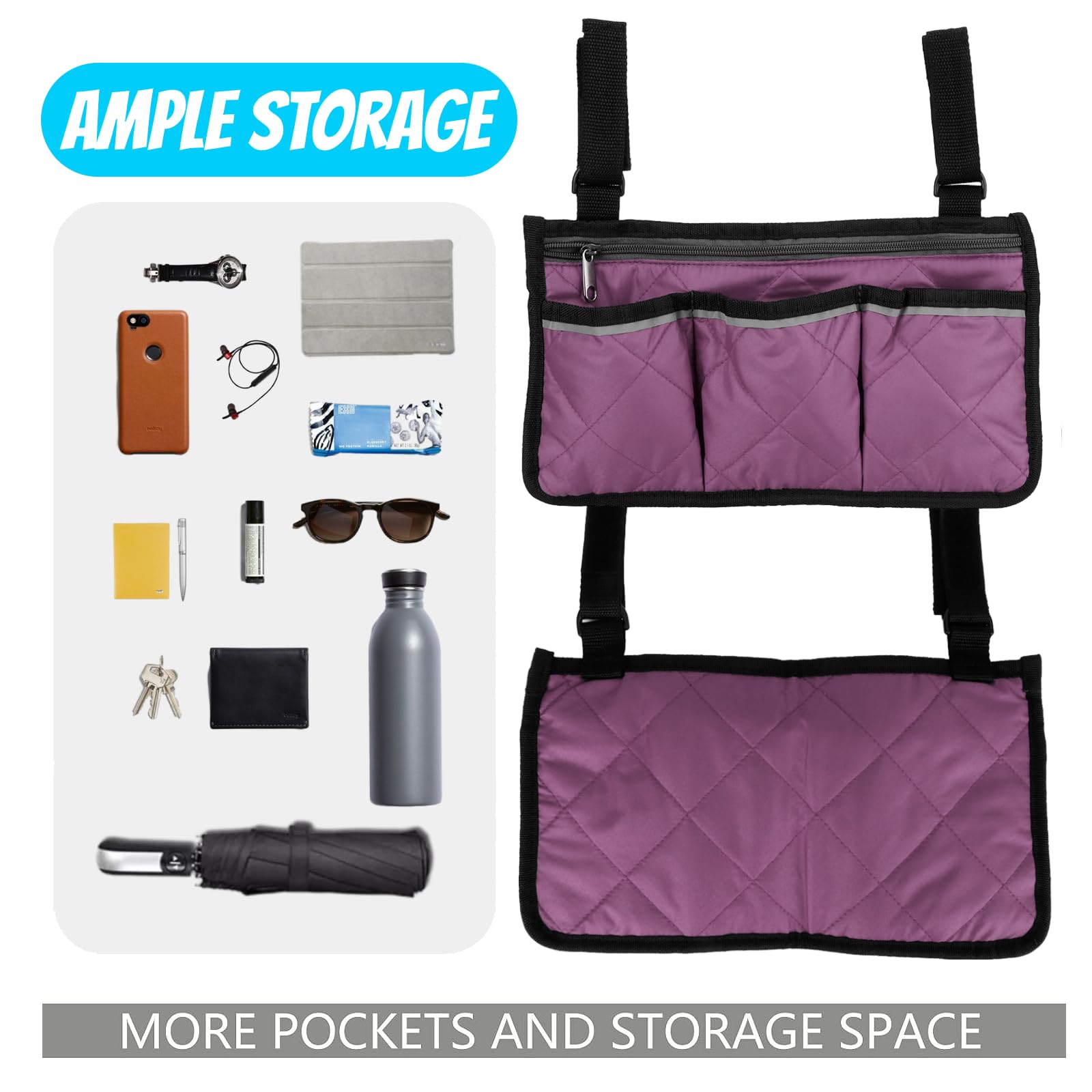 Fybida Universal Wheelchair Organizer Bag with 4 Pockets - Hanging Storage Pouch for Wheelchairs, Walkers & Rollators - Mobility Aid Accessories for Daily Use, Travel & Outdoor Activities