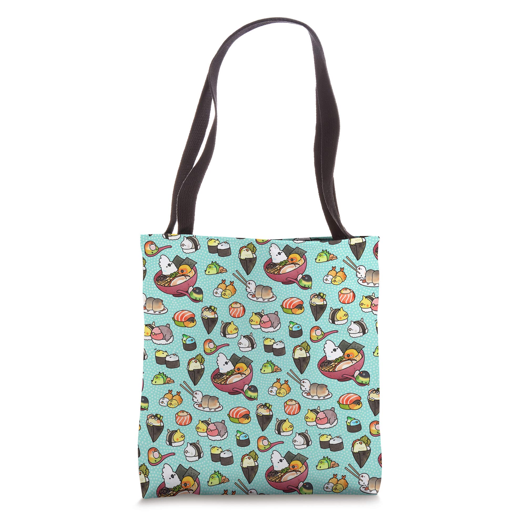 Sushi Birds Tote Bag - Cute Japanese Sushi Print Reusable Shopping Bag - Perfect for Grocery, Beach, Work & Travel