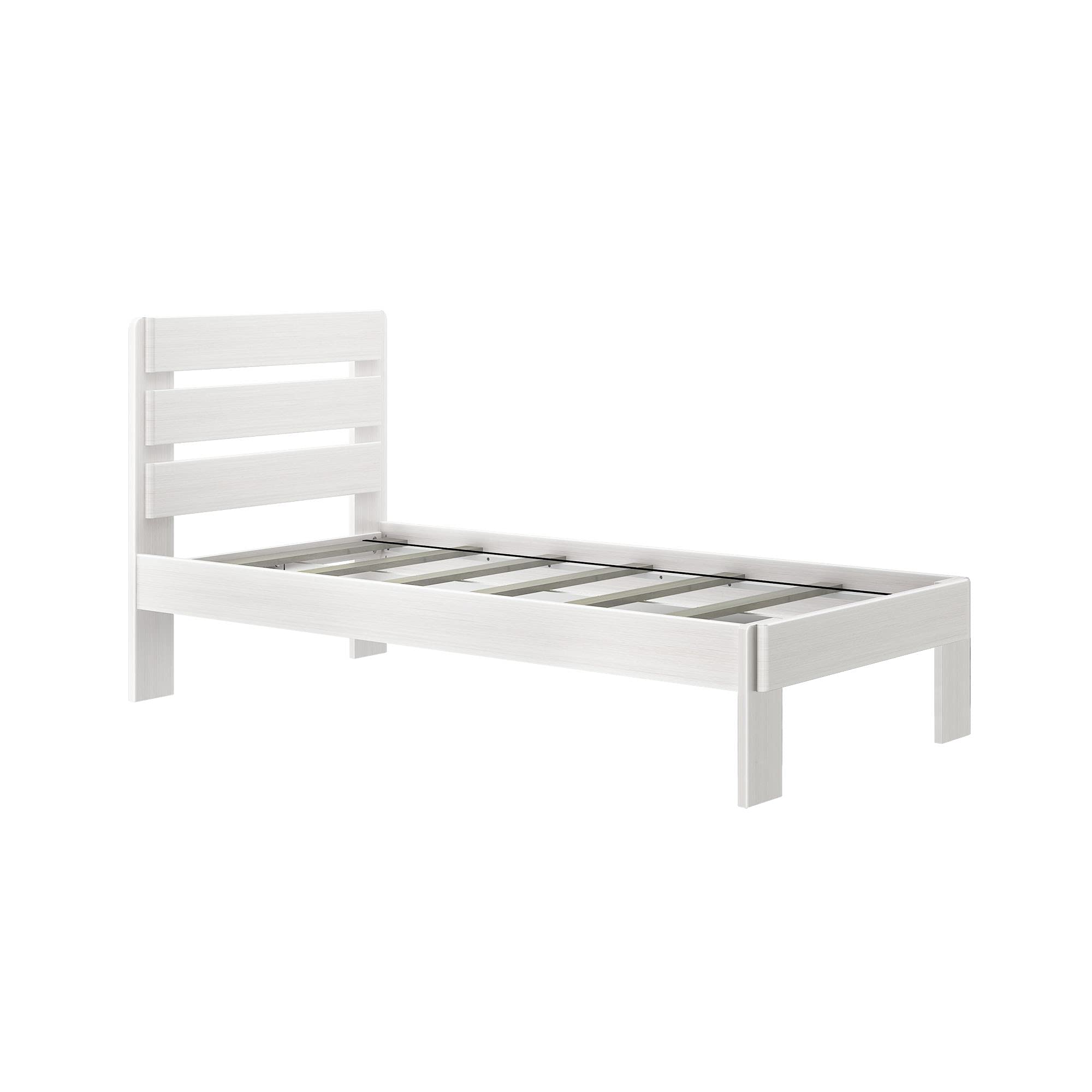 Max & Lily Modern Farmhouse Twin Bed Frame with Headboard - Solid Wood Plank Design in White Wash Finish - Perfect for Kids' Bedroom, Guest Room or Nursery Decor
