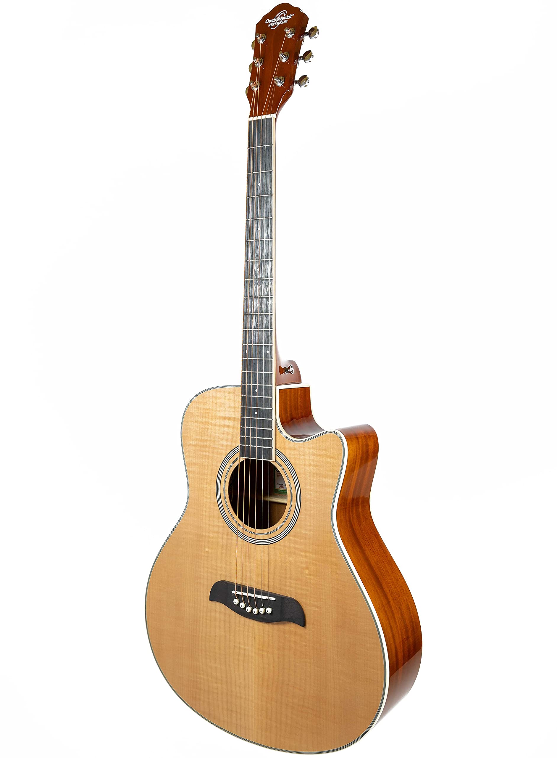 Oscar Schmidt OA10CE Mini Auditorium Acoustic-Electric Guitar Bundle - Natural Finish with Cable, Tuner, Strap, Picks, Instructional Book & Accessories | Perfect for Beginners, Travel & Live Performances