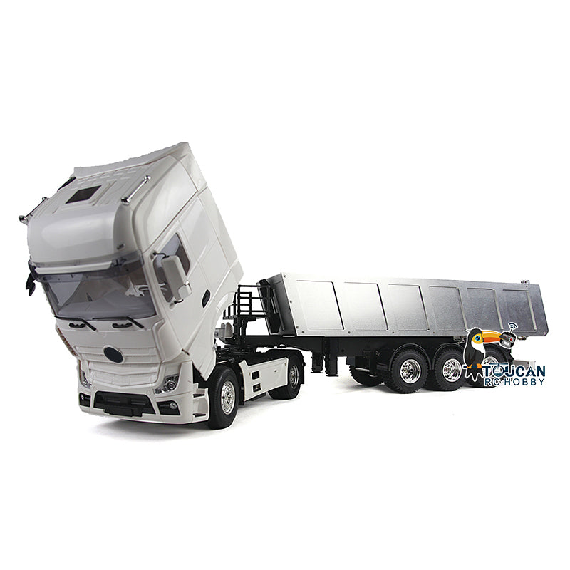 1/14 Scale 2-Axle Highline RC Tractor Truck with Flatbed Trailer - Unpainted DIY Model Kit for Adults, Radio Control Vehicle Toy - Perfect for RC Hobbyists, Collectors & Off-Road Simulation Play
