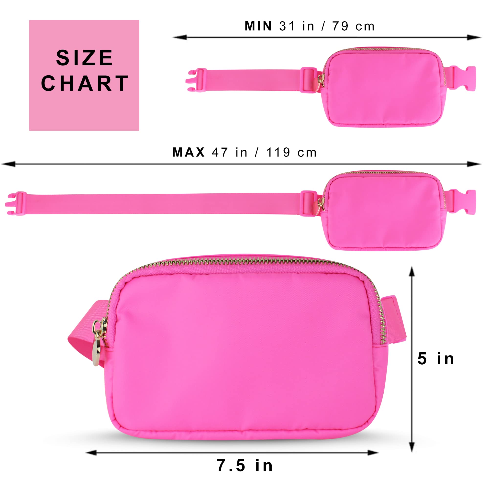 Stylish Hot Pink Belt Bag for Women & Girls - Fashionable Fanny Pack Waist Bag, Crossbody Purse for Everyday Use - Perfect for Travel, Gym, Running, Shopping & Outdoor Activities