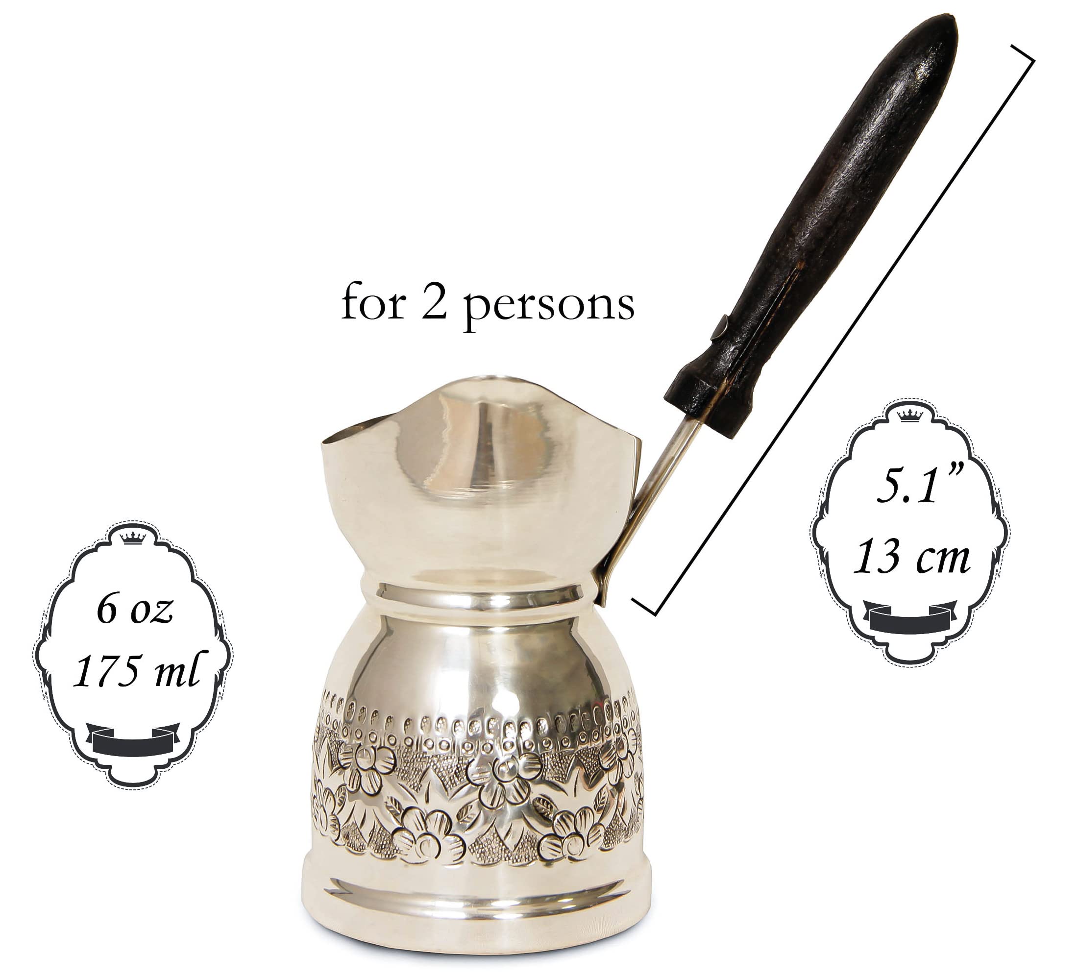 Premium Copper Coffee Espresso Set - 2-Piece Barista Kit with Elegant Coffee Pot | Traditional Handcrafted Design (Silver on Copper) for Home Brewing, Gifts & Coffee Shops