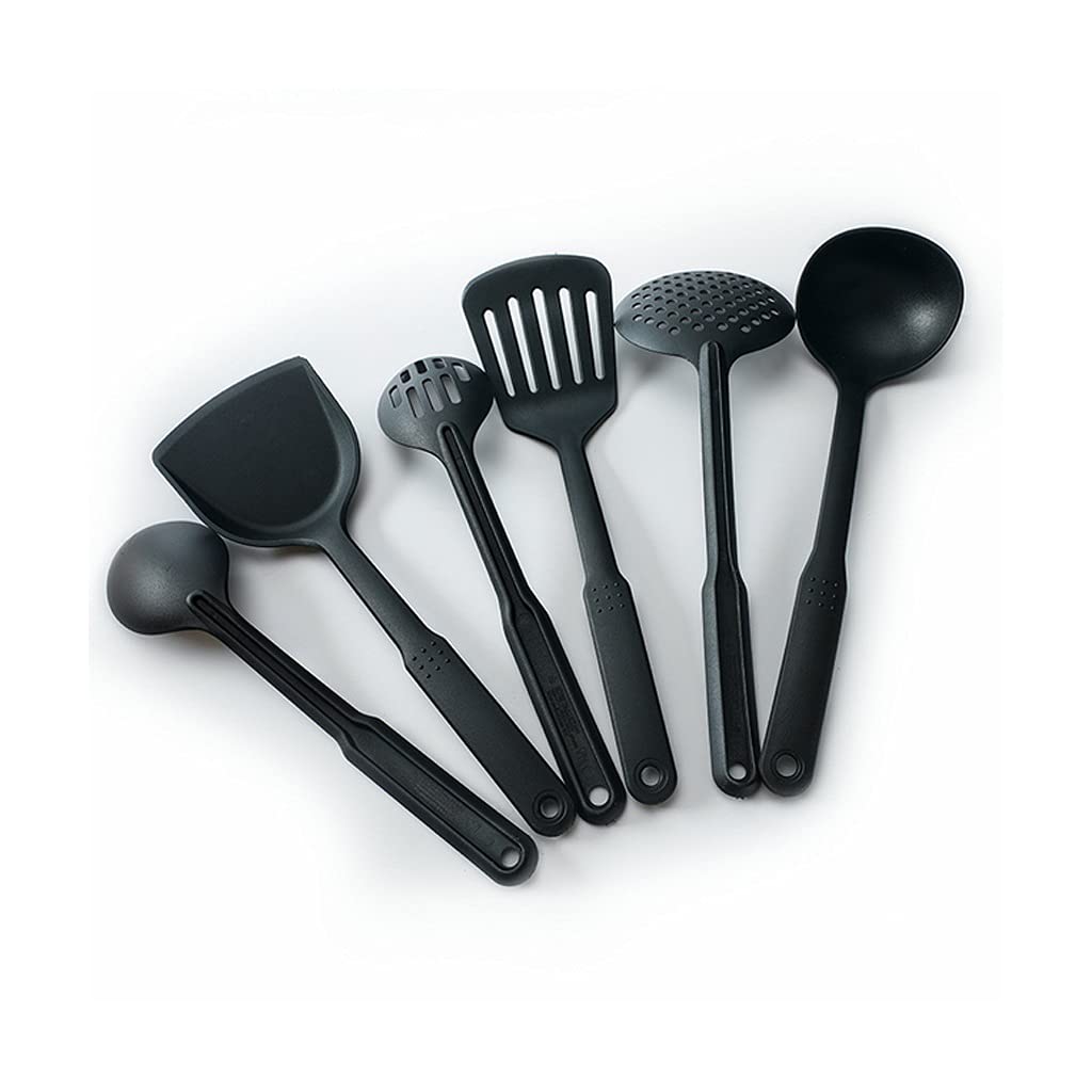 XJJZS 6-Piece Black Non-Stick Kitchen Utensil Set - Cooking Spoon, Soup Ladle, Spatula & More - Essential Tools for Baking, Frying & Everyday Cooking