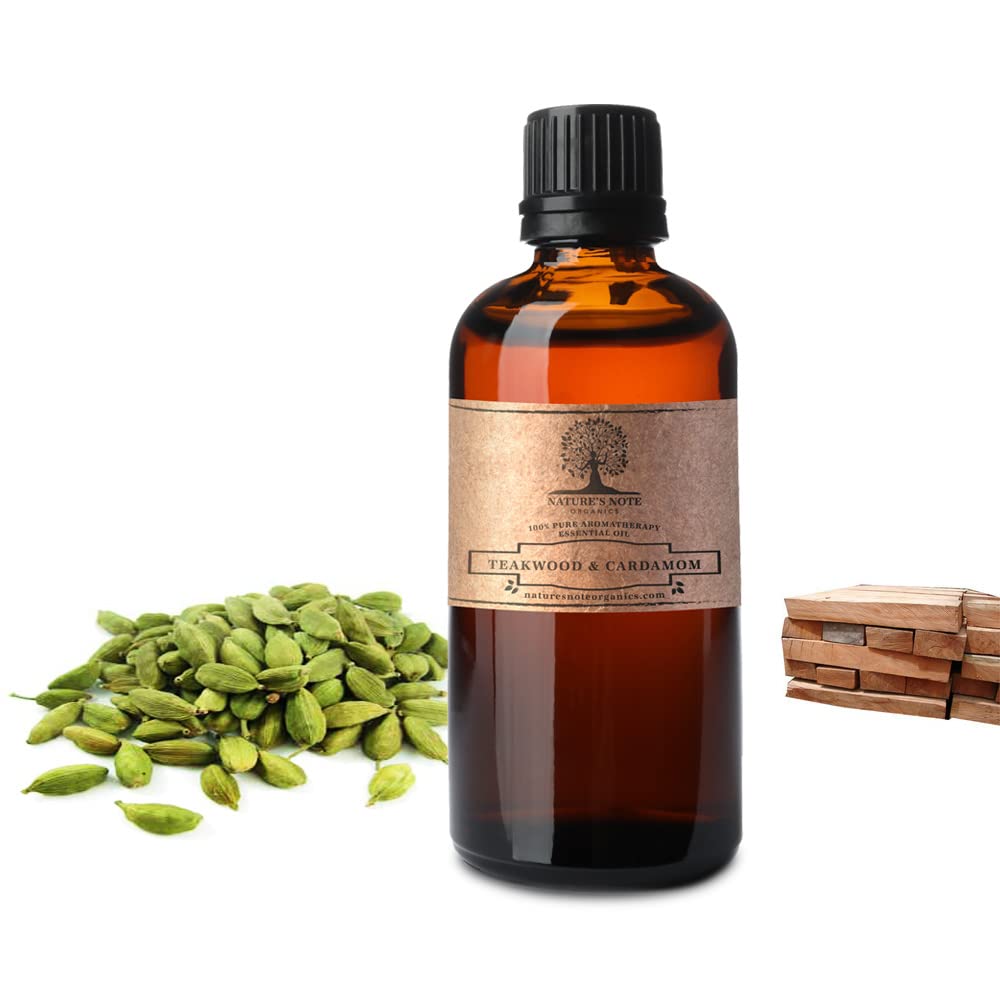 Nature's Note Organics Teakwood & Cardamom Essential Oil - 100% Pure Therapeutic Grade Aromatherapy Oil for Diffusers, Massage & Relaxation - 1 Fl Oz Bottle