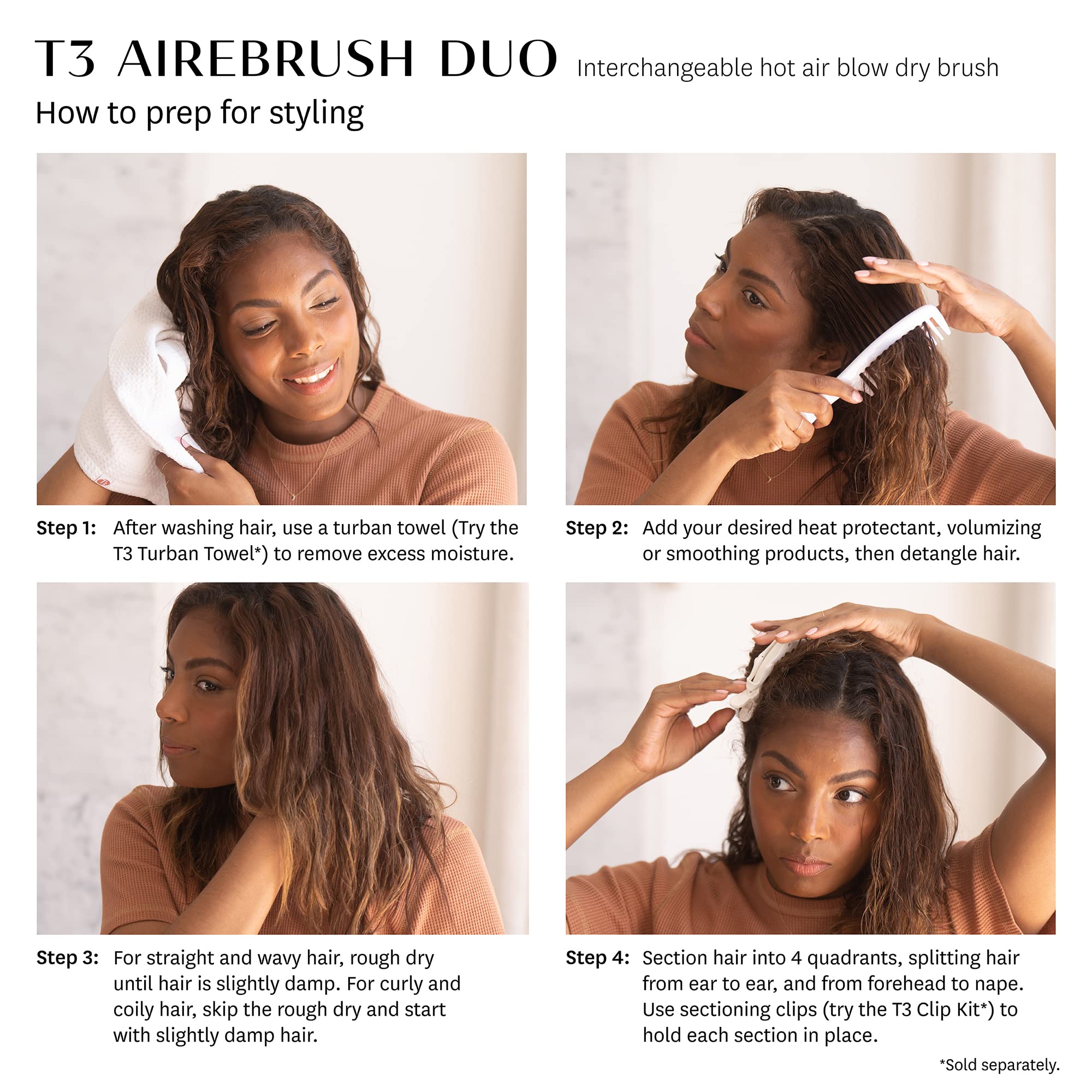 T3 AireBrush Duo Interchangeable Hot Air Blow Dry Brush with 2 Attachments - 15 Heat/Speed Settings, IonFlow Technology for Frizz-Free Hair, Volume Booster & Cool Shot Button | Perfect for Salon-Quality Blowouts at Home, Travel & Everyday Styling