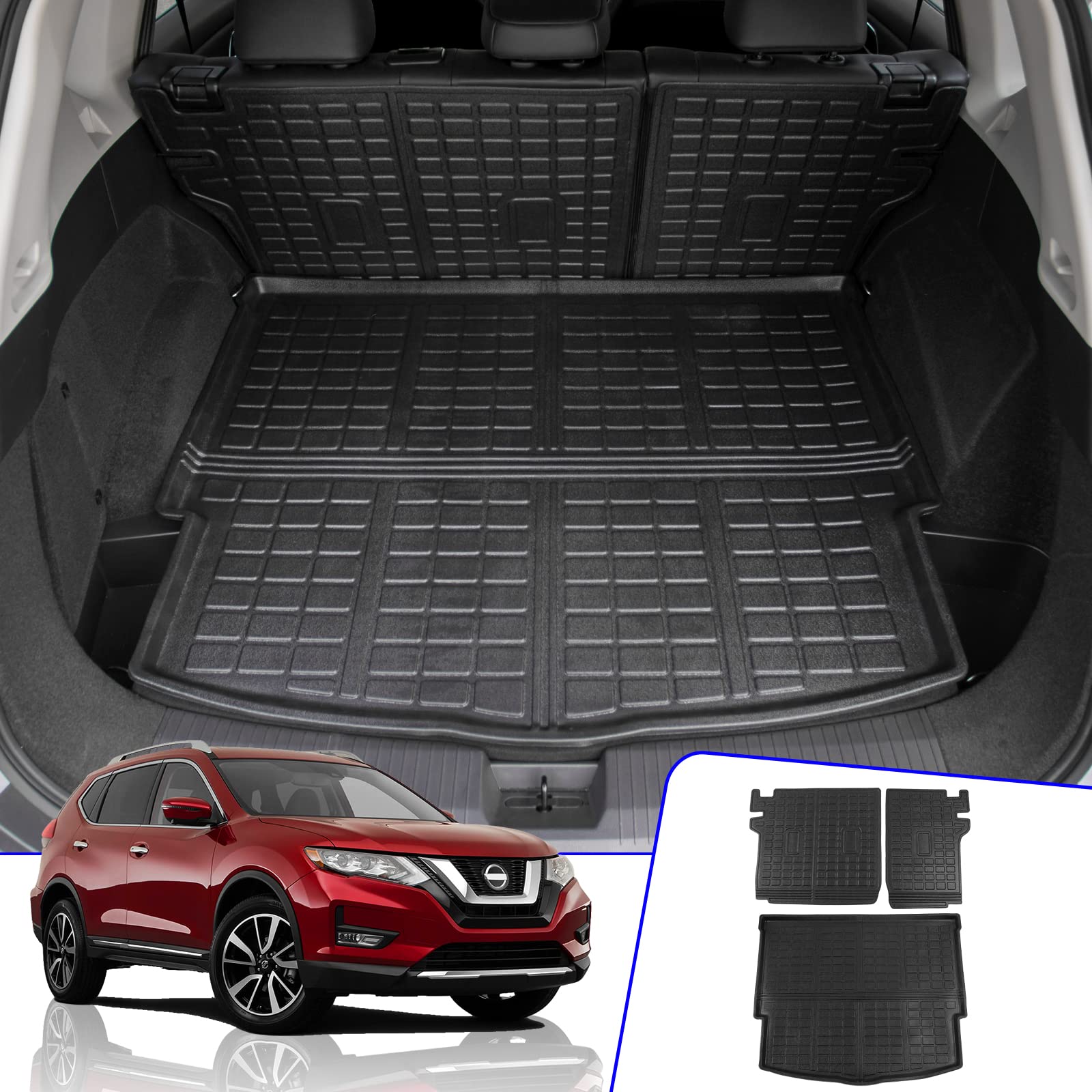 Rongtaod All-Weather Cargo Liner & Back Seat Cover for 2021-2025 Nissan Rogue - Heavy Duty Trunk Mat & Rear Seat Protector Set | Perfect for Road Trips, Camping & Daily Use (2024 Rogue Accessories)