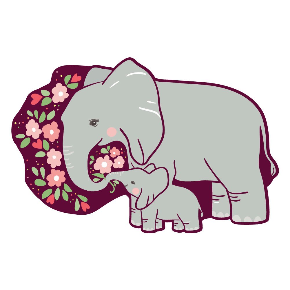 5 Inch Full Color Vinyl Decal - Mommy and Baby Elephant with Flowers Design for Cars, Laptops, Windows, Home & Office Décor | Waterproof Indoor & Outdoor Sticker for Nursery, Kids Room, or Gift Giving