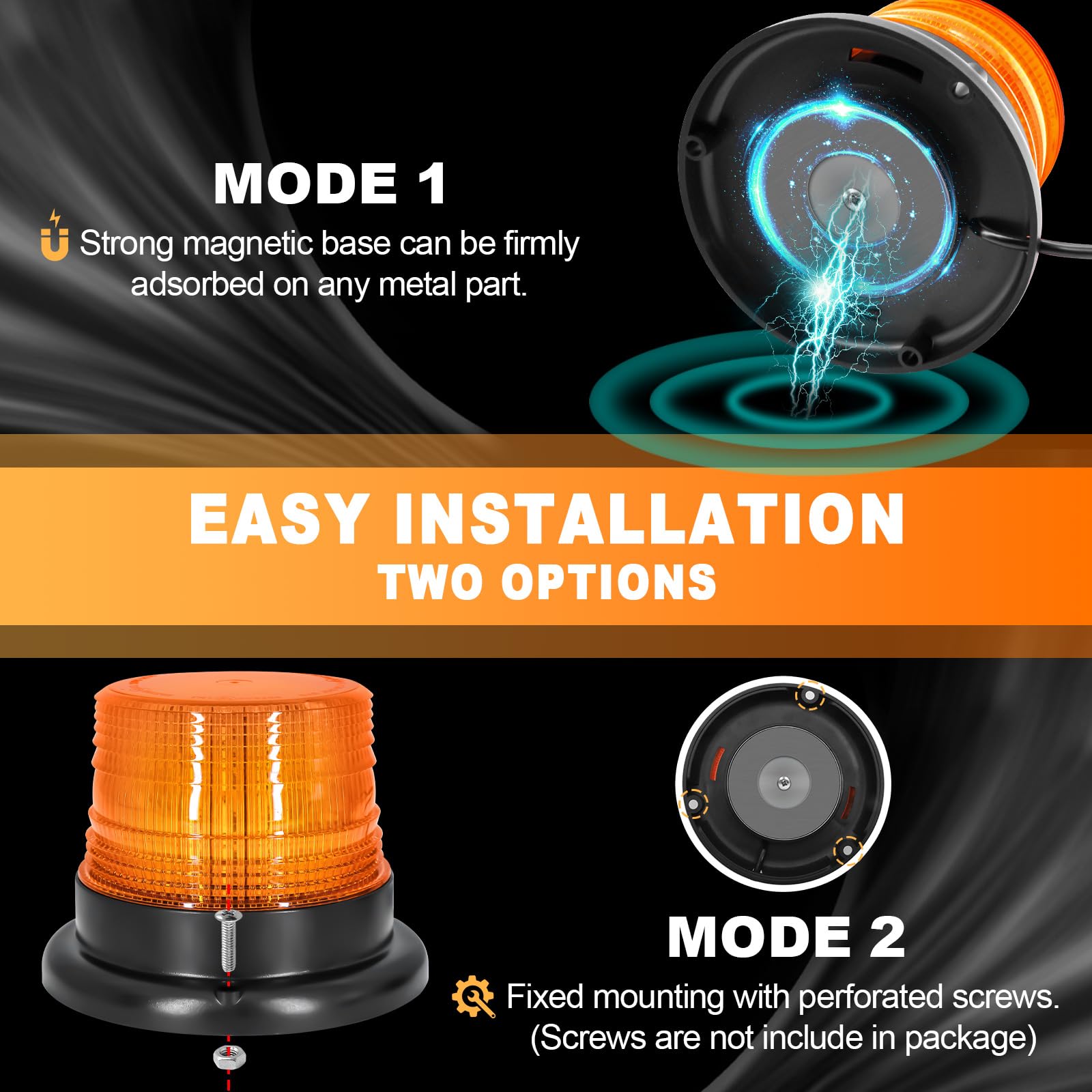 Amber Strobe Emergency Flashing Beacon Lights with Magnetic Mount for Trucks - 2 Pack | Heavy Duty Warning Lights for Snowplow, Tow Truck, Lawn Mower & Mail Vehicles | Enhanced Night & Highway Safety for Construction, Roadside Emergencies & Work Zones