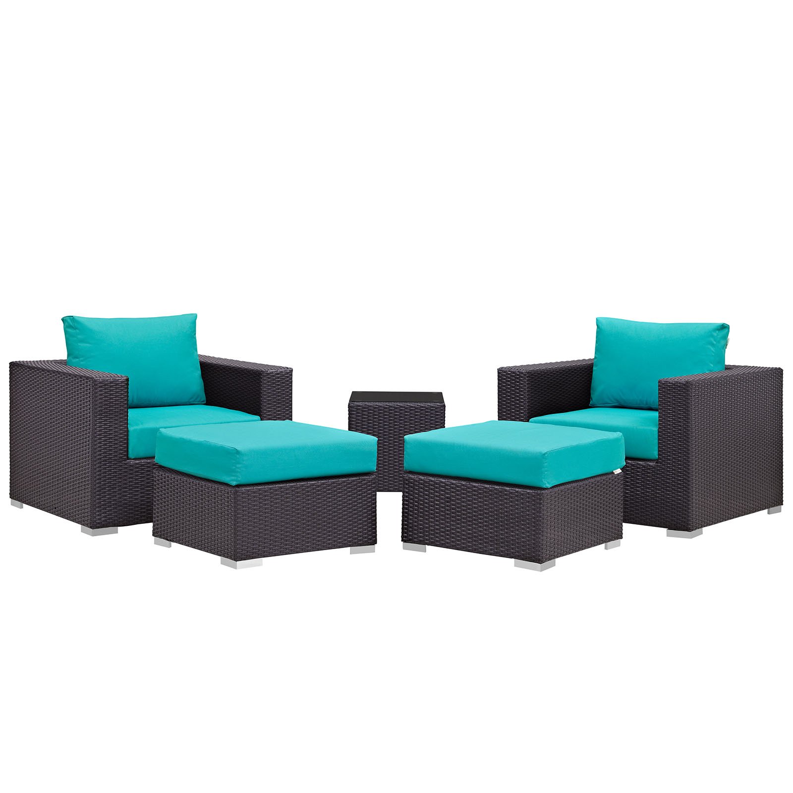 Modern 5-Piece Outdoor Patio Sectional Sofa Set - Water-Resistant Blue Fabric & Synthetic Rattan - Perfect for Backyard, Poolside & Garden Relaxation