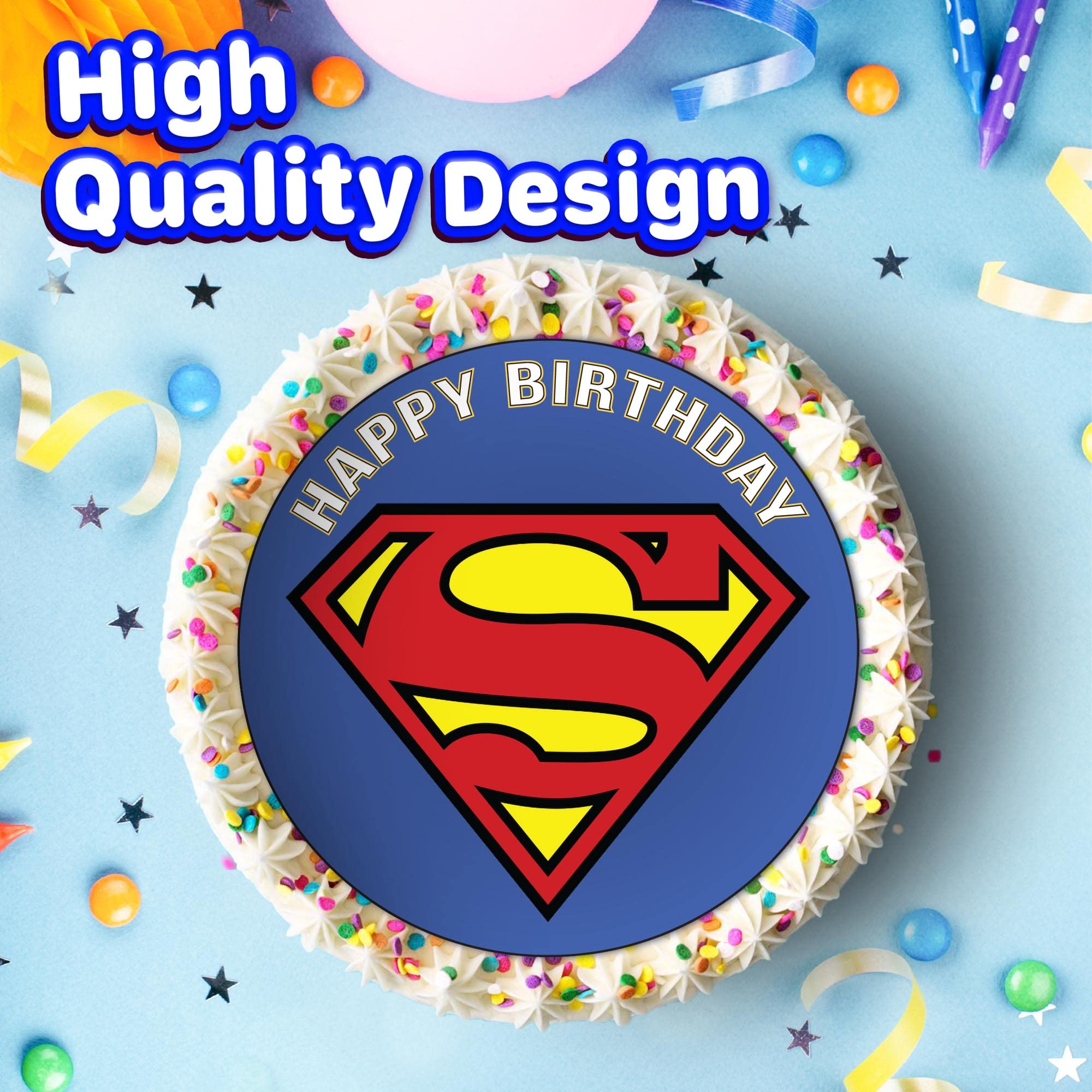 Superman Classic Logo Edible Cake Toppers - 7.5 Inch Birthday Party Decorations for Cakes, Cupcakes & Desserts | Superhero Theme Party Supplies for Kids & Adults