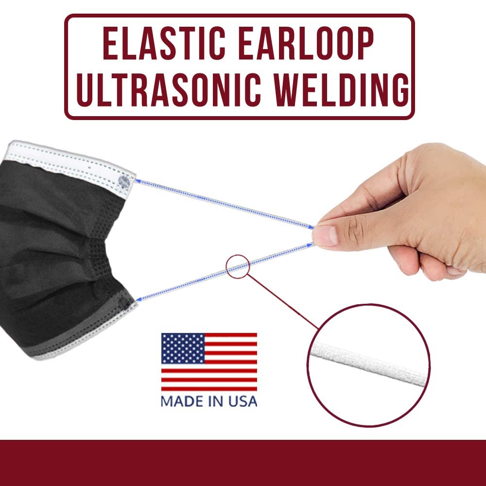 4-Ply Breathable Disposable Face Masks - Made in USA - Comfortable Elastic Ear Loops - Multiple Colors (500 Pack, Black & White) - Ideal for Daily Use, Travel, Work & Public Safety