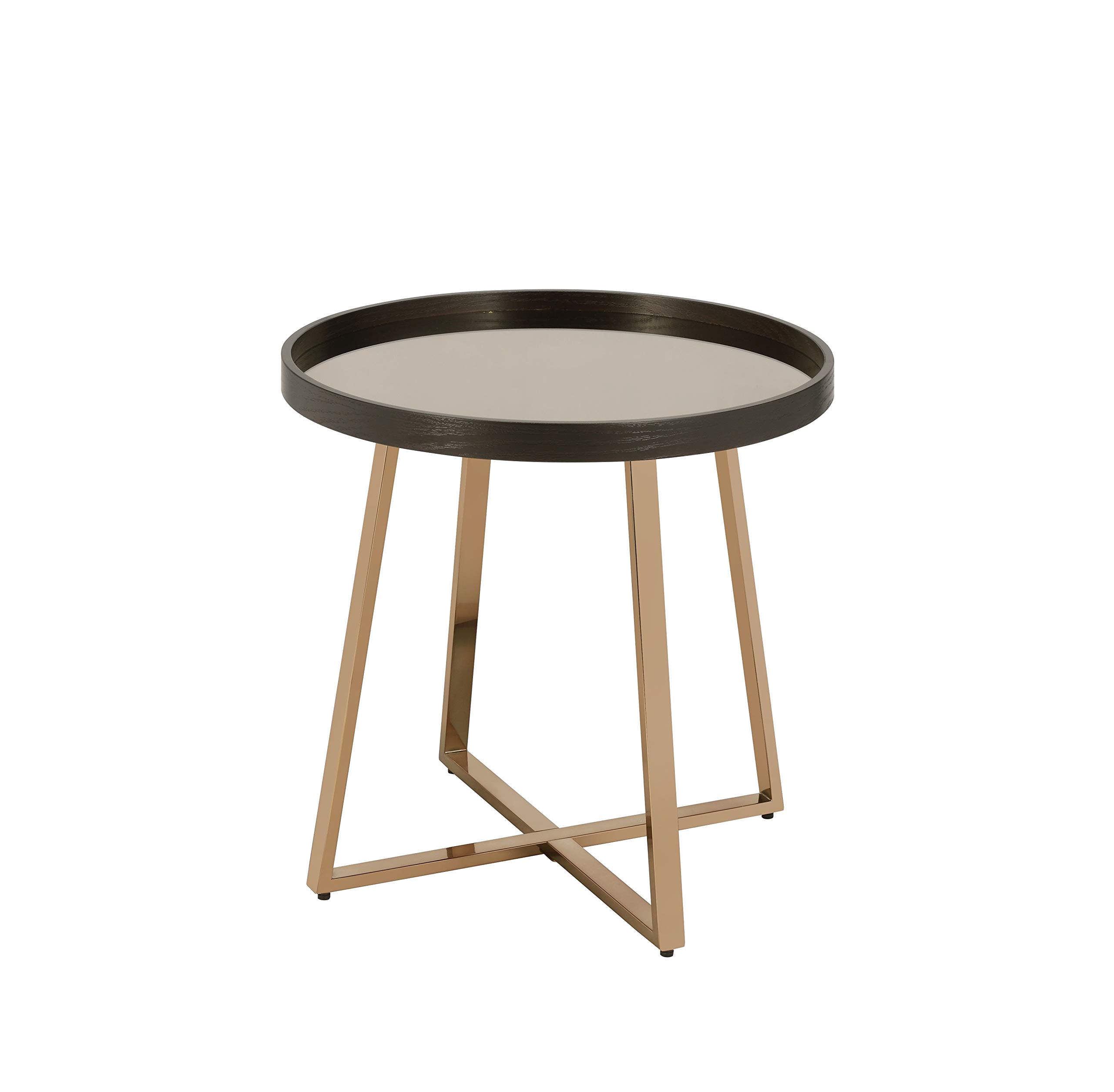 Kepooman Mirrored Coffee Table - Walnut & Champagne Finish, End Table, Side Table, Sofa Couch Table, Nightstand, Console Table for Living Room, Bedroom, Office - Perfect for Small Spaces & Home Decor Accents