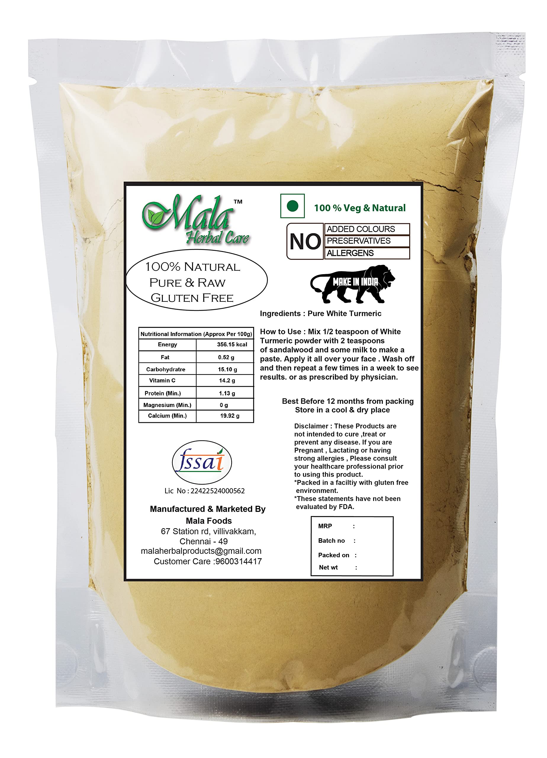 Organic Mala PoolanKilangu Powder (25g) | Premium White Turmeric Powder | Kichili Kilangu & Zedoary Root Powder | Natural Ayurvedic Remedy for Digestion & Skin Care | Perfect for Cooking, Tea & Herbal Remedies