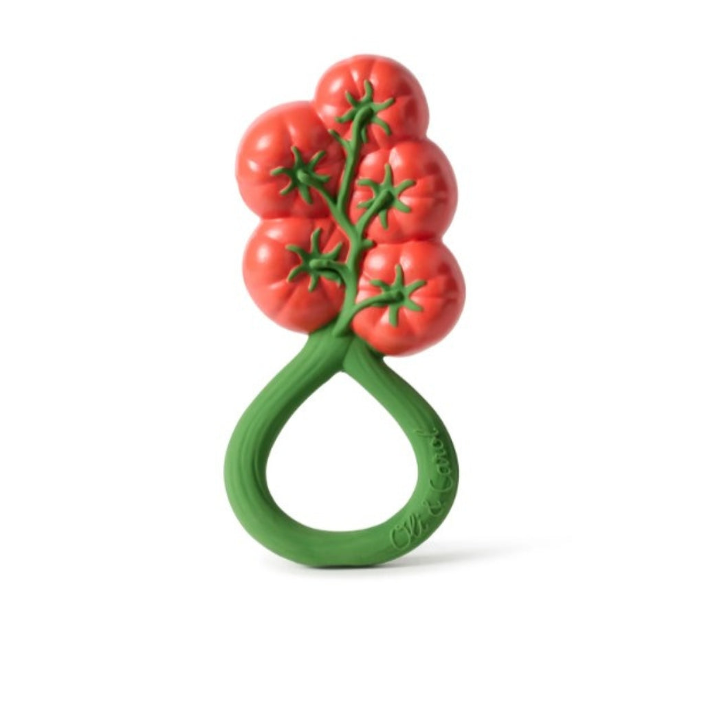 Oli & Carol Natural Rubber Fruit and Veg Rattle Toy - Safe Baby Teether for Newborns & Infants | Organic Sensory Learning Toy for Early Development | Perfect for Playtime, Teething Relief, and Baby Shower Gifts