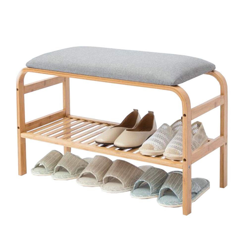 YANQING Bamboo Shoe Storage Bench with Cushion - 69.5×30×32.5cm Hallway Shoe Rack & Entryway Seat - Durable Strong Shoe Cabinet (Gray/T1, Brown/T2) - Perfect for Small Spaces, Mudrooms & Closet Organization